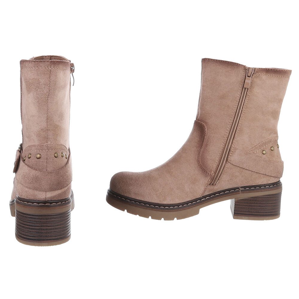 Ital-Design Stylische Stiefeletten für Damen mit Reißverschluss und Komfort Stiefelette (90514957) Blockabsatz Stiefeletten in Hellbraun – Bild 5 von 5