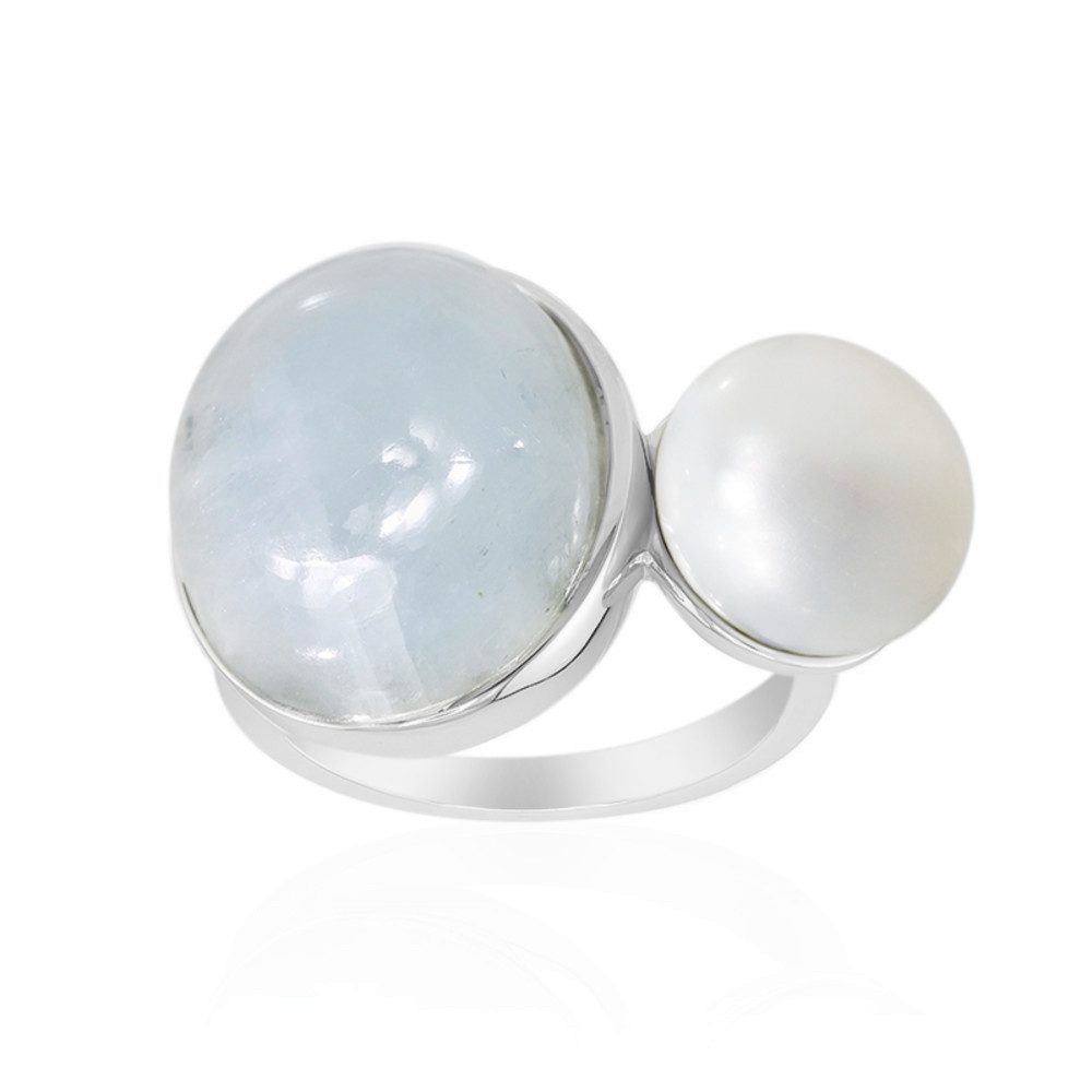 Cavill Perlenring Cavill Ring 925 Sterling Silber, 11,2 ct Regenbogenmondstein, Perle (1-tlg)