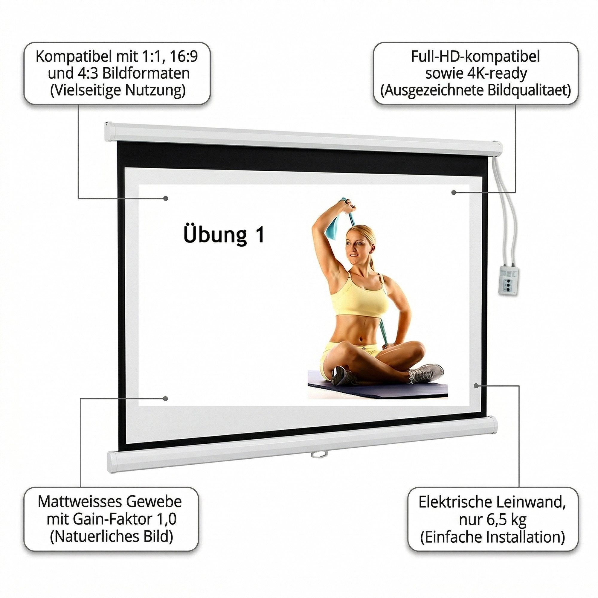 Mucola Motor Leinwand 244x182 Beamerleinwand Beamer inkl FFB Heimkino Motorleinwand (HDTV tauglich) – Bild 5 von 5