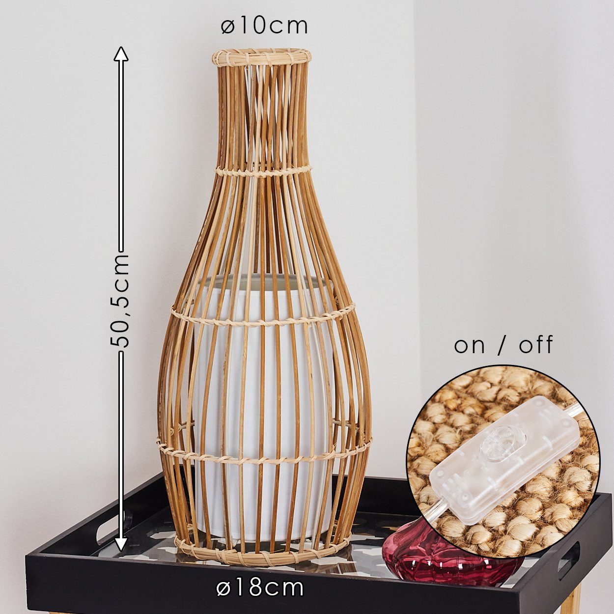 hofstein Stehlampe »Archi« Tischlampe Vintage aus Bambus/Stoff in Natur/Wei günstig online kaufen