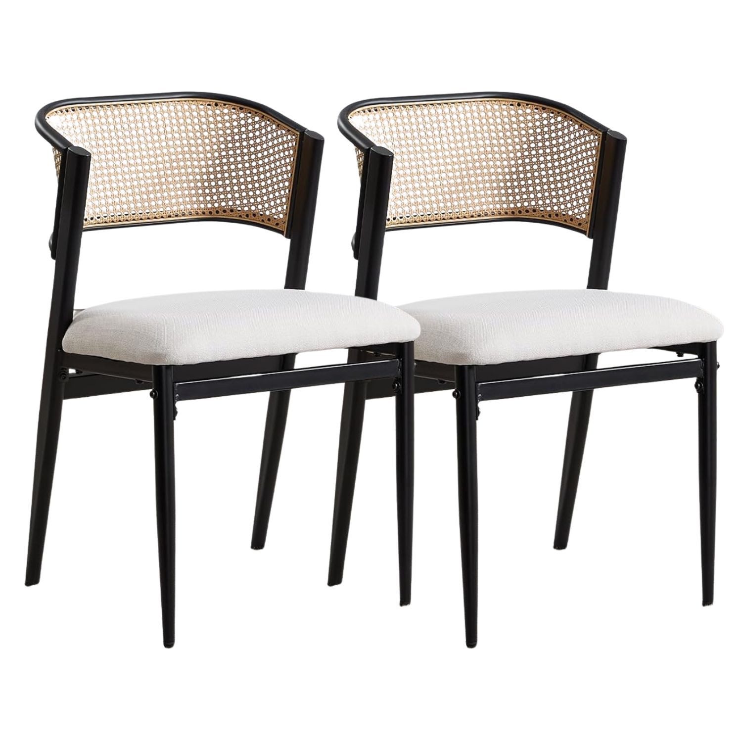 WAHSON OFFICE CHAIRS Esszimmerstuhl 2er Set Rattan-Esszimmerstühle, gepolstert, Leinen, Metallbeine