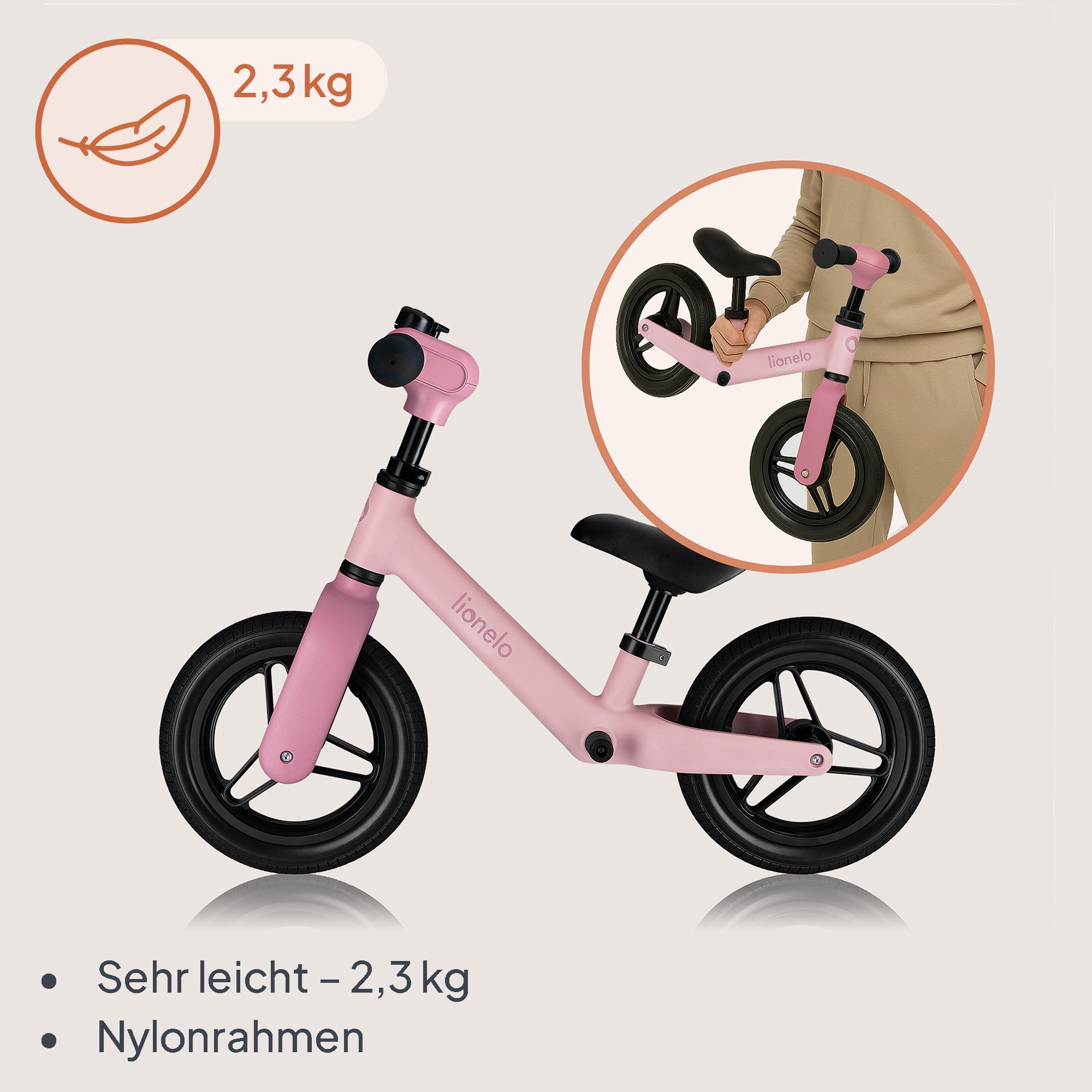lionelo Laufrad TONI 25 cm Zoll, Leicht/Verstellbar/PU-Räder/120° Lenkerstopp – Bild 4 von 5