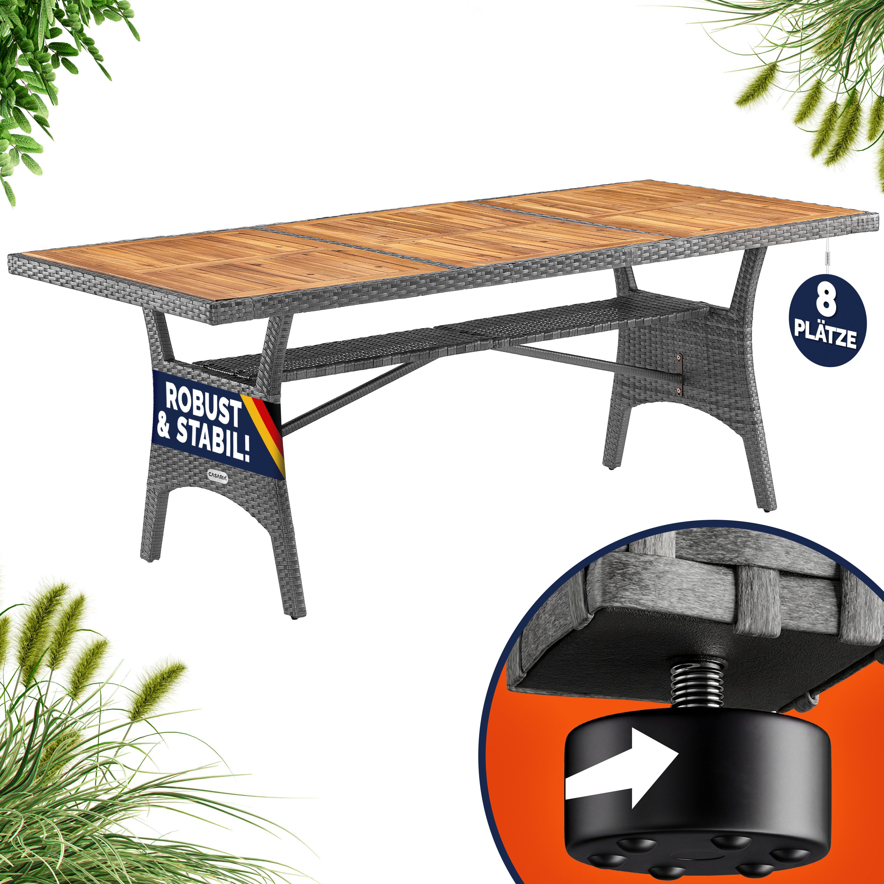 Casaria Gartentisch (1-St), Polyrattan mit Ablage FSC®- zertifiziertes Akazienholz 190x90x74cm