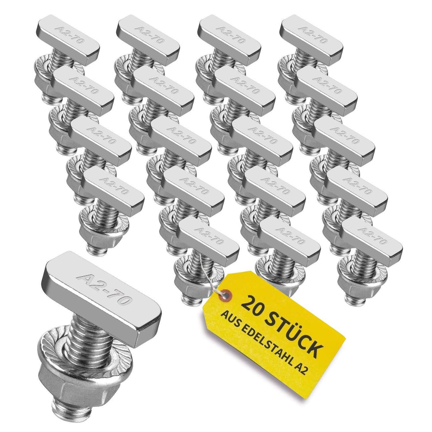 avoltik Solarmodul-Halterung Hammerkopfschrauben M8 I M10 mit Flanschmuttern Edelstahl A2 Solar, (10, 20 oder 50er Set Hammerkopfschrauben mit Flanschmuttern in M8 20mm, M8 25mm, M10 25mm oder M10 30mm, 20-tlg., 10/20/50er Set Hammerkopfschrauben M8/M10 m