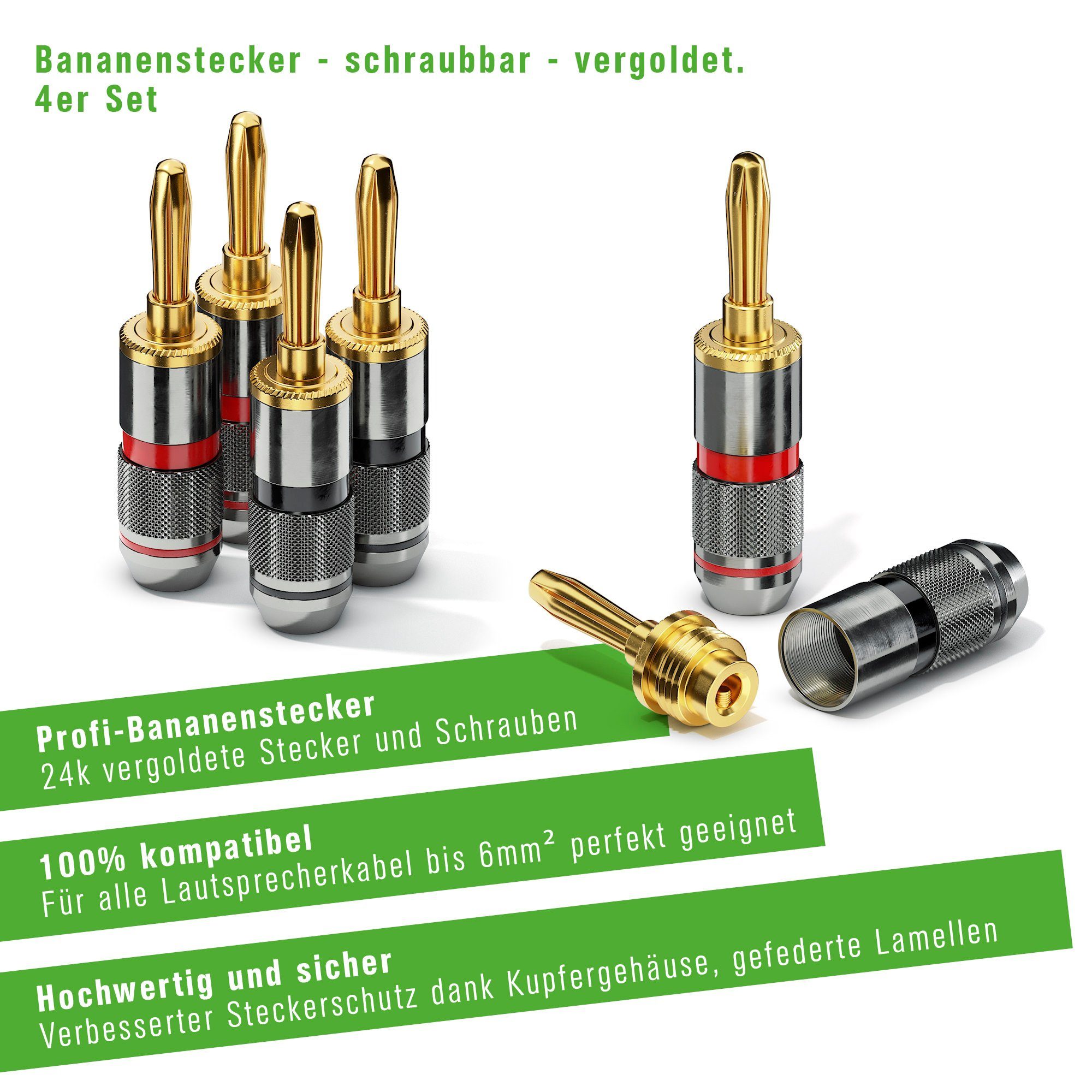 conecto conecto CC50640 Bananenstecker High-End Professionell (100% Kupfer) Audio-Kabel
