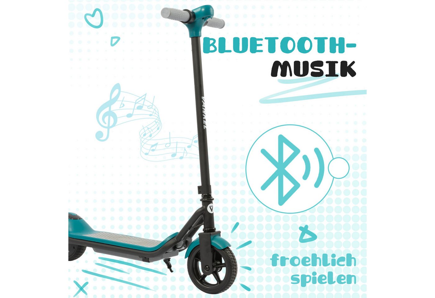 Thumbnail - Vankel Cityroller Kinderroller mit Bluetooth für Jungen und Mädchen ab 6 Jahren, 14 km/h, E-Scooter Cityroller mit Beleu...