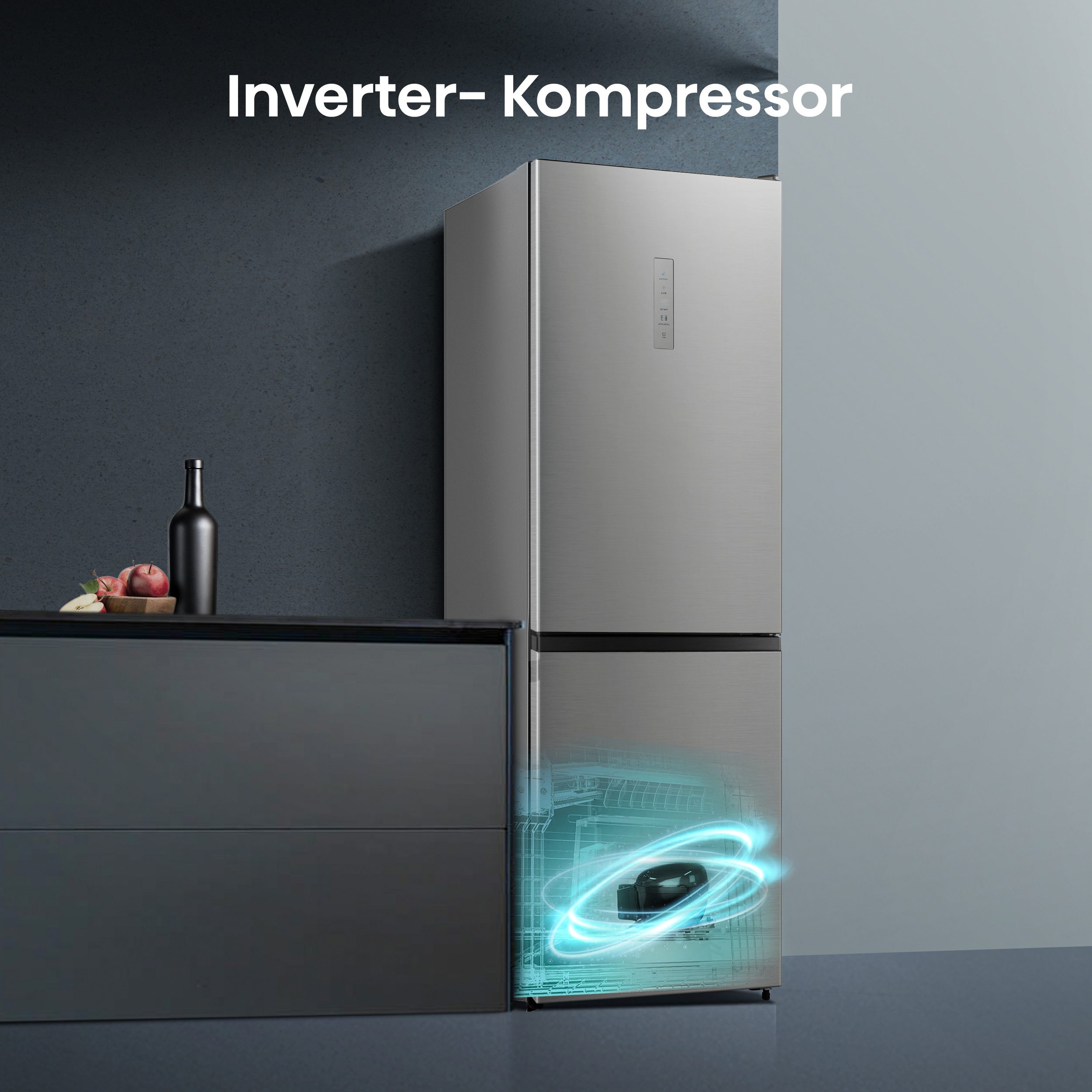 Hisense hűtő-fagyasztó kombináció RB390N4CCD, 186 cm magas, 59,5 cm széles, külső kijelző
