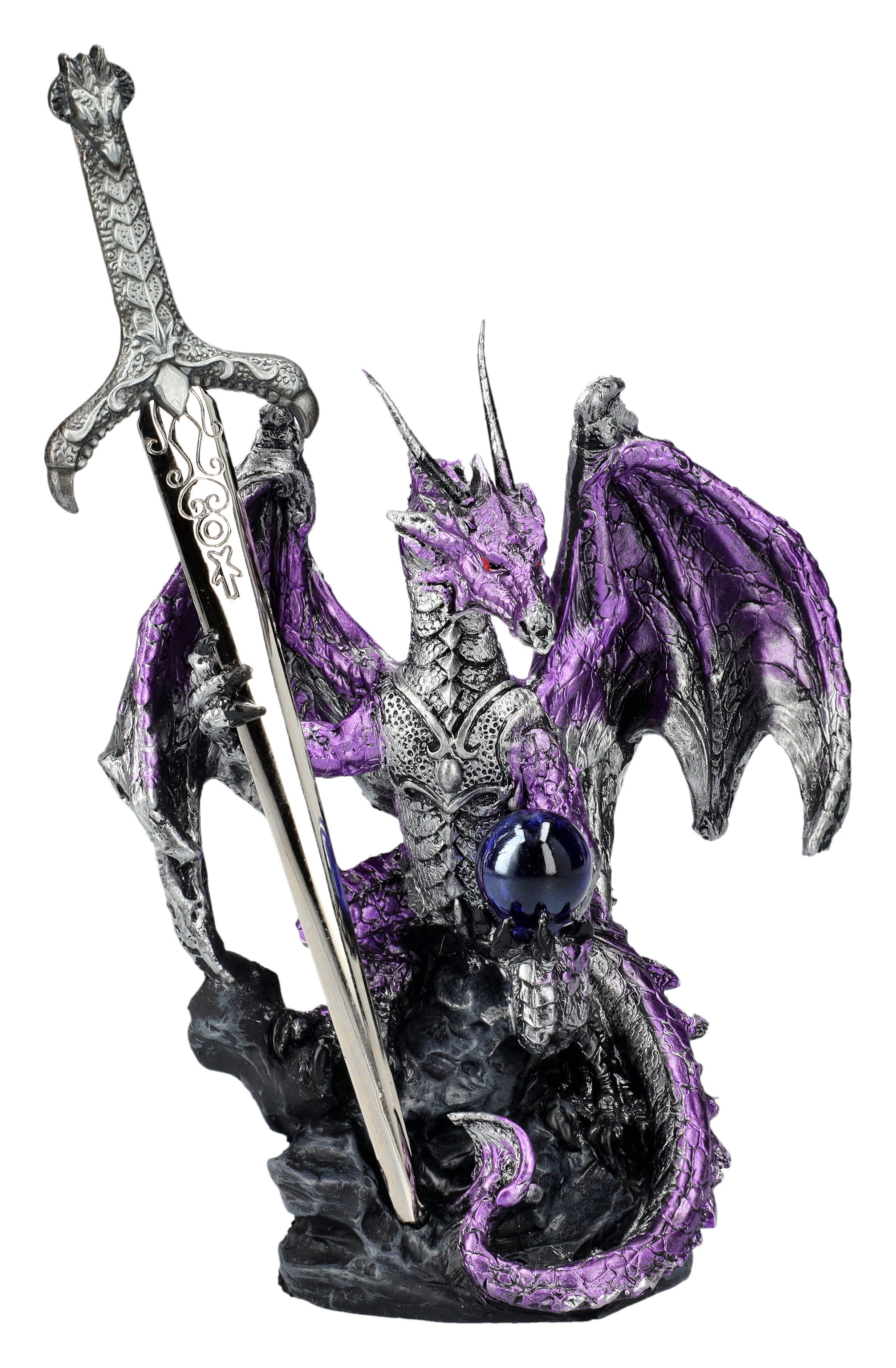 Figuren Shop GmbH Brieföffner Brieföffner - Lila Drache - Fantasy Dekoration Drachenfigur Schwert