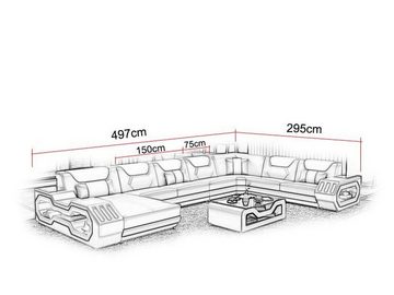 JVmoebel Wohnzimmer-Set, Ecksofa U-Form Couchtisch Couch Design Grau Polster Leder Modern