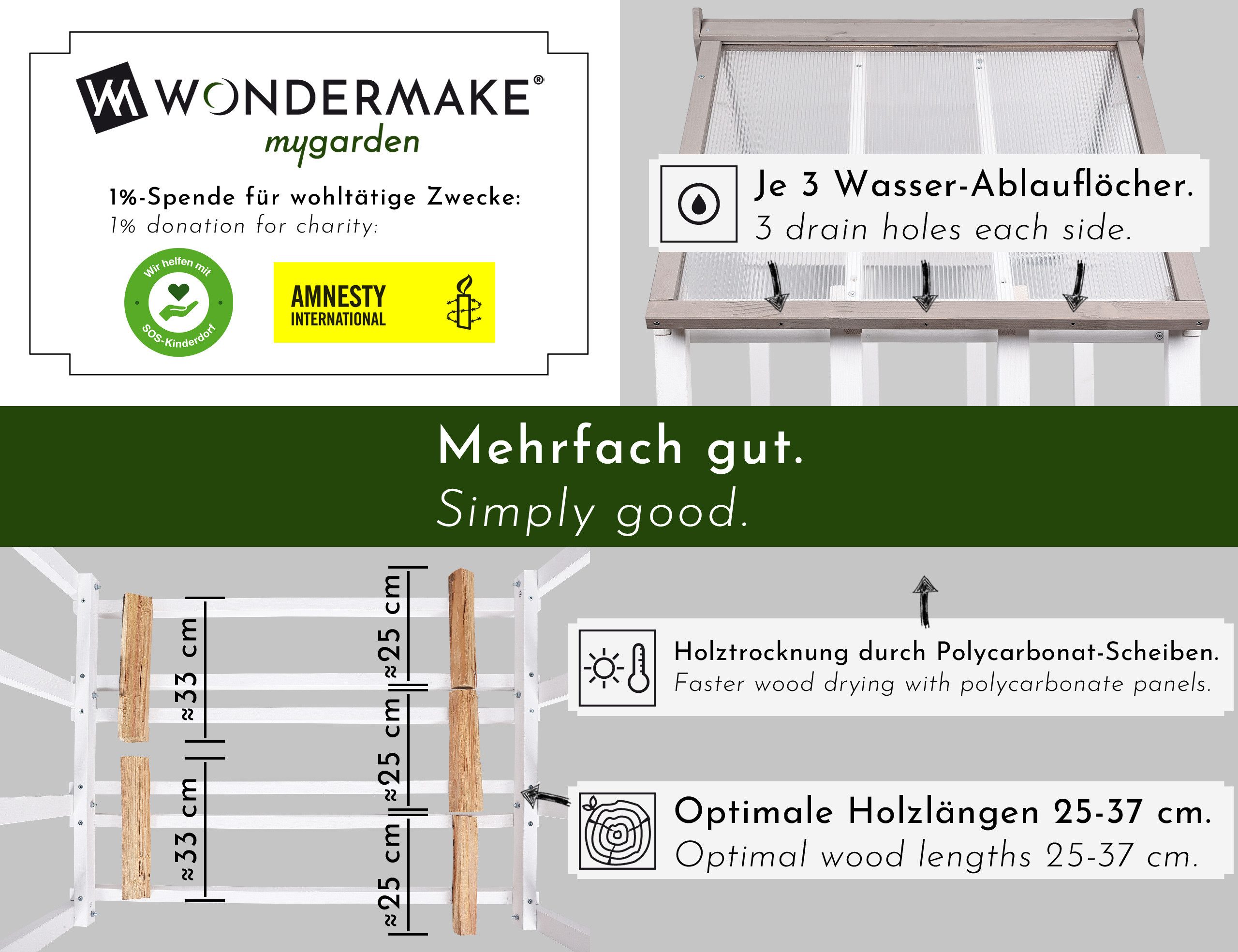 WONDERMAKE Kaminholzregal Holz mit Dach außen Brennholzregal Feuerholzregal günstig online kaufen