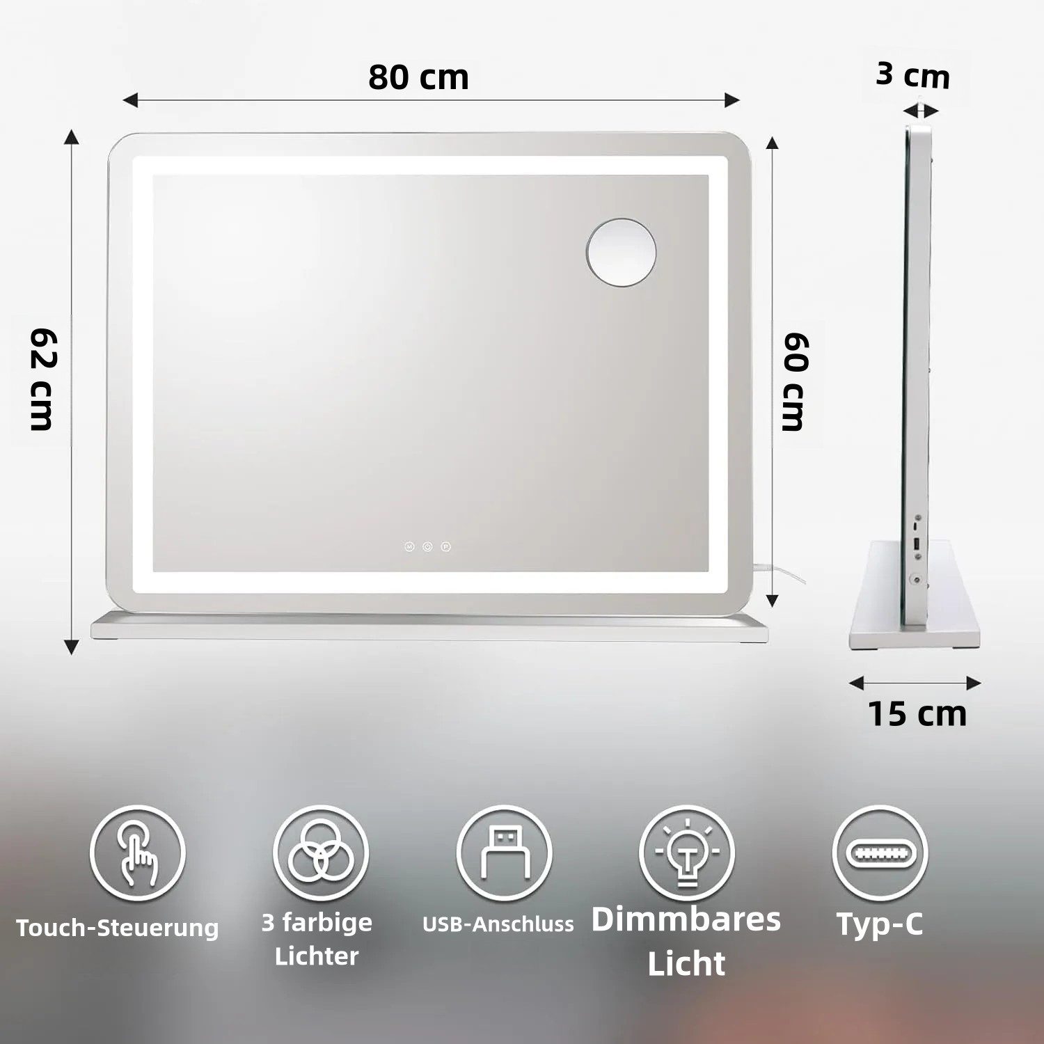 TLGREEN Schminkspiegel Großer Hollywood Spiegel mit USB und Typ-C (80 X 60c günstig online kaufen