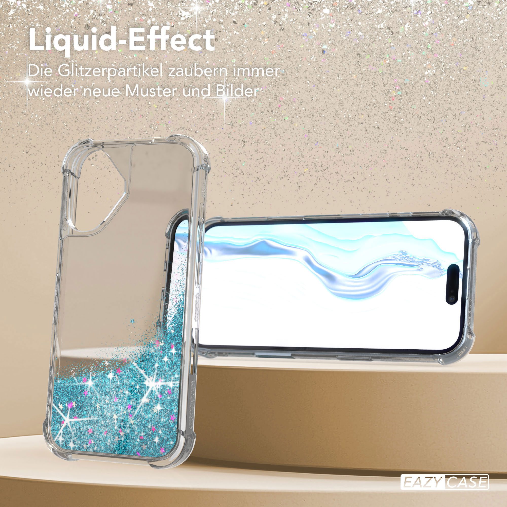 EAZY CASE Handyhülle Liquid Glittery Case für Apple iPhone 17 6,3 Zoll, Gloss Slimcover Girly Backcover Bling Phone Case kratzfeste Cover Blau – Bild 4 von 5