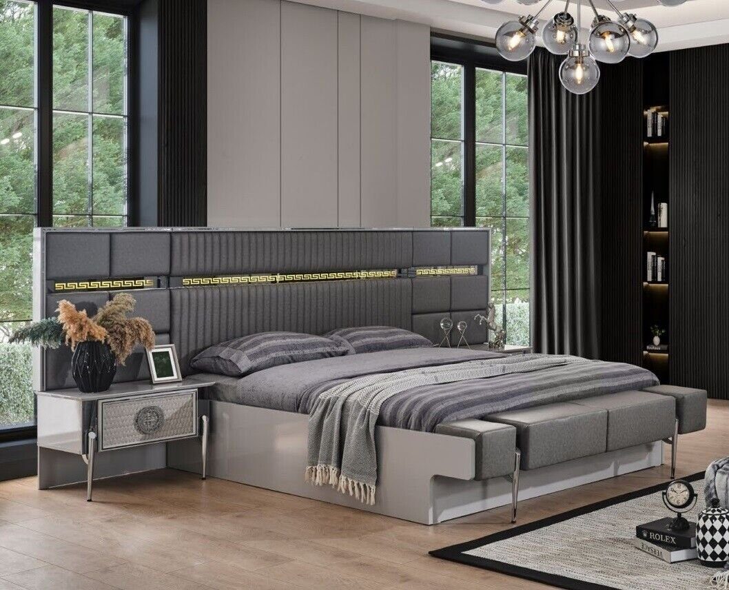 JVmoebel Schlafzimmer-Set Garnitur Doppelbett Schlafzimmer Bett Nachttische Betten Set 3tlg, (3-St., 1x Bett + 2x Nachttische), Made in Europa