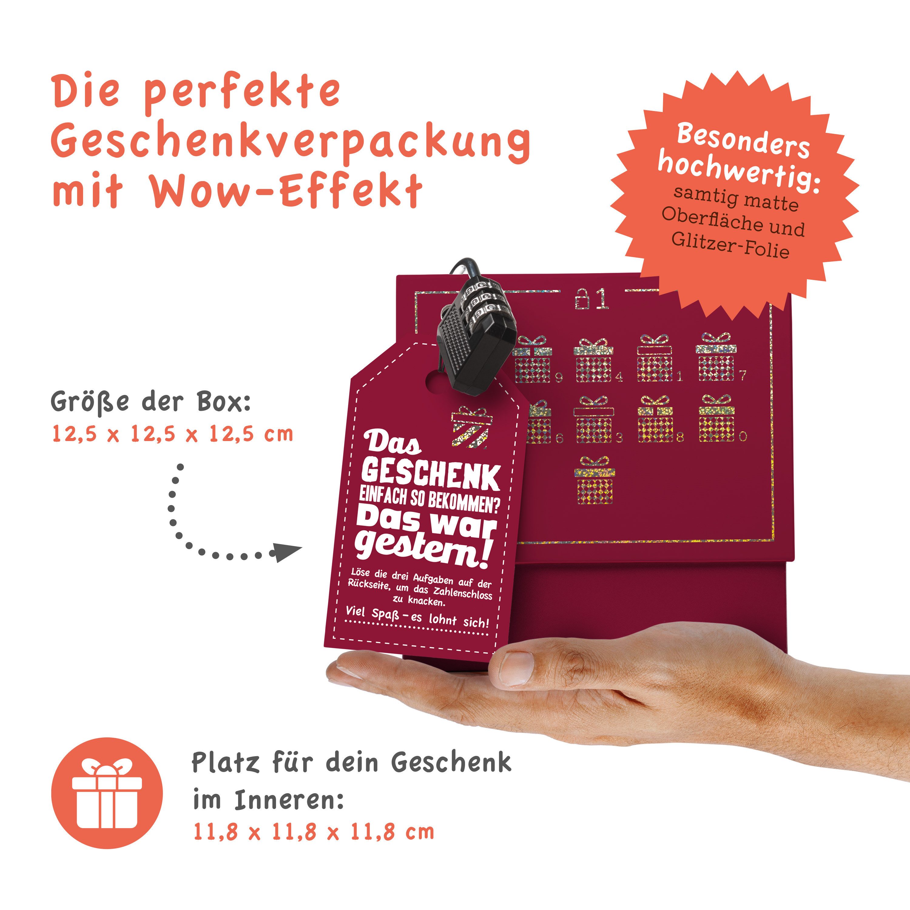 SURPRISA Geschenkbox Rätsel-Geschenkbox Happy Birthday mit Glitzer, originelle Geburtstagsbox mit Zahlenschloss zum Geburtstag