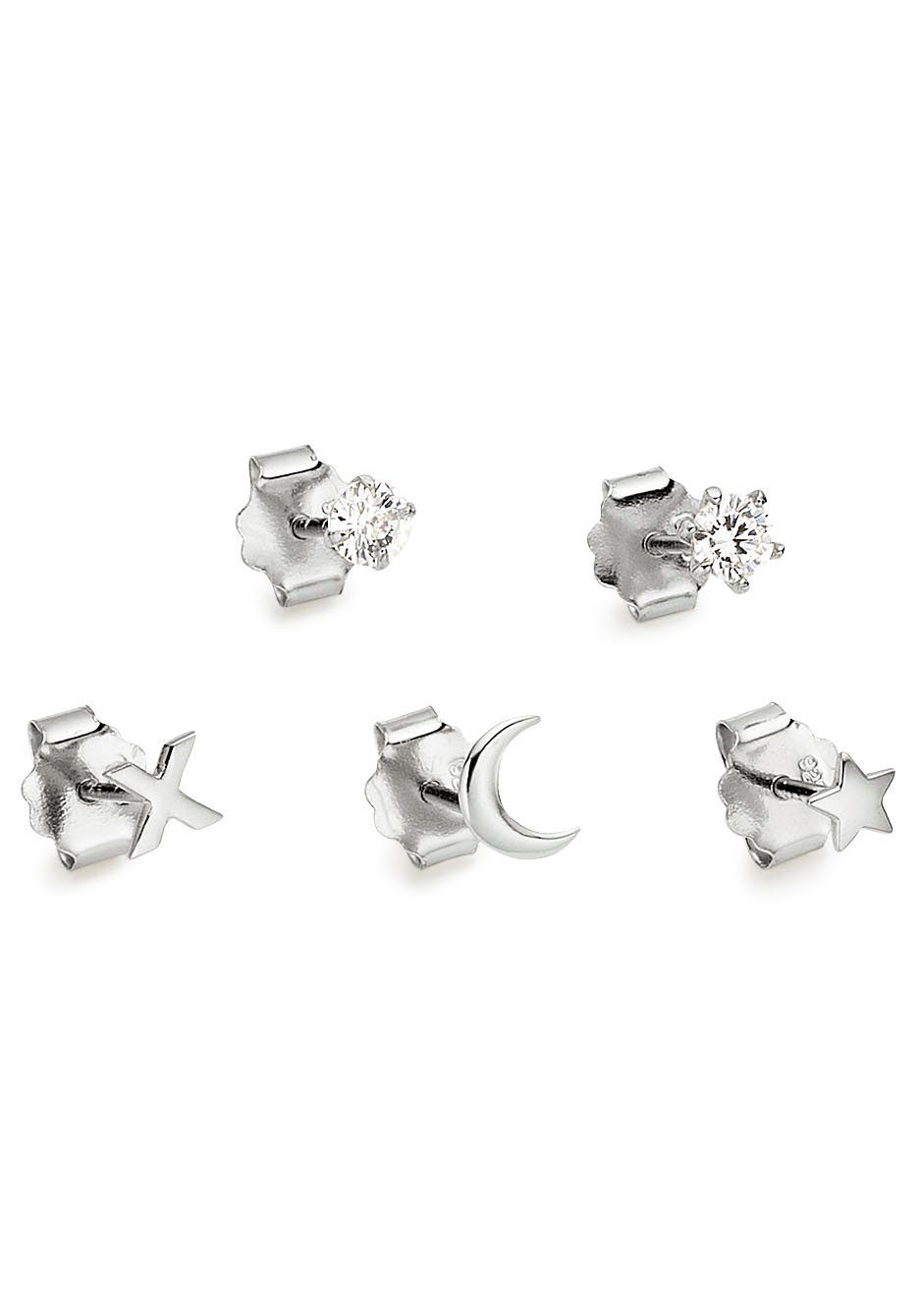 Bruno Banani Ohrstecker-Set Mulitpack Schmuck Geschenk Silber 925 Ohrschmuckset Stern Mond Kreuz (Set, 5-tlg), mit Zirkonia (synth)
