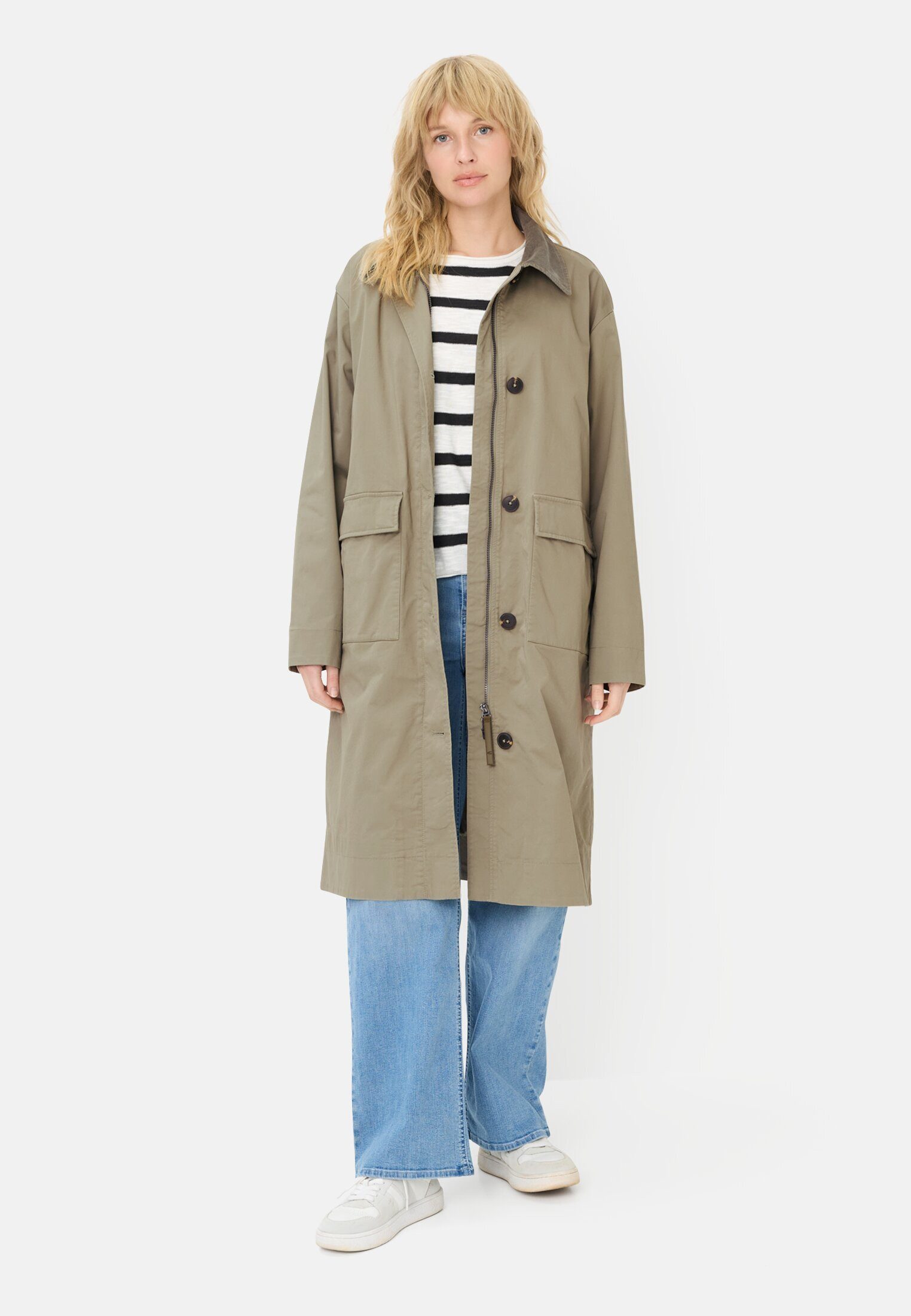 camel active Trenchcoat mit Cordkragen Langarm (1-tlg)