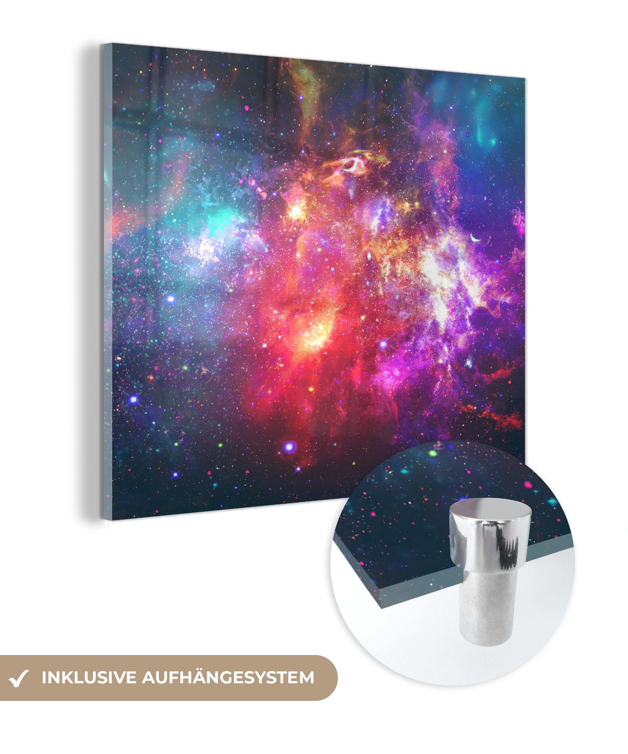 MuchoWow Acrylglasbild Universum - Farben - Sterne, (1 St), Glasbilder - Bilder auf Glas Wandbild - Foto auf Glas - Wanddekoration
