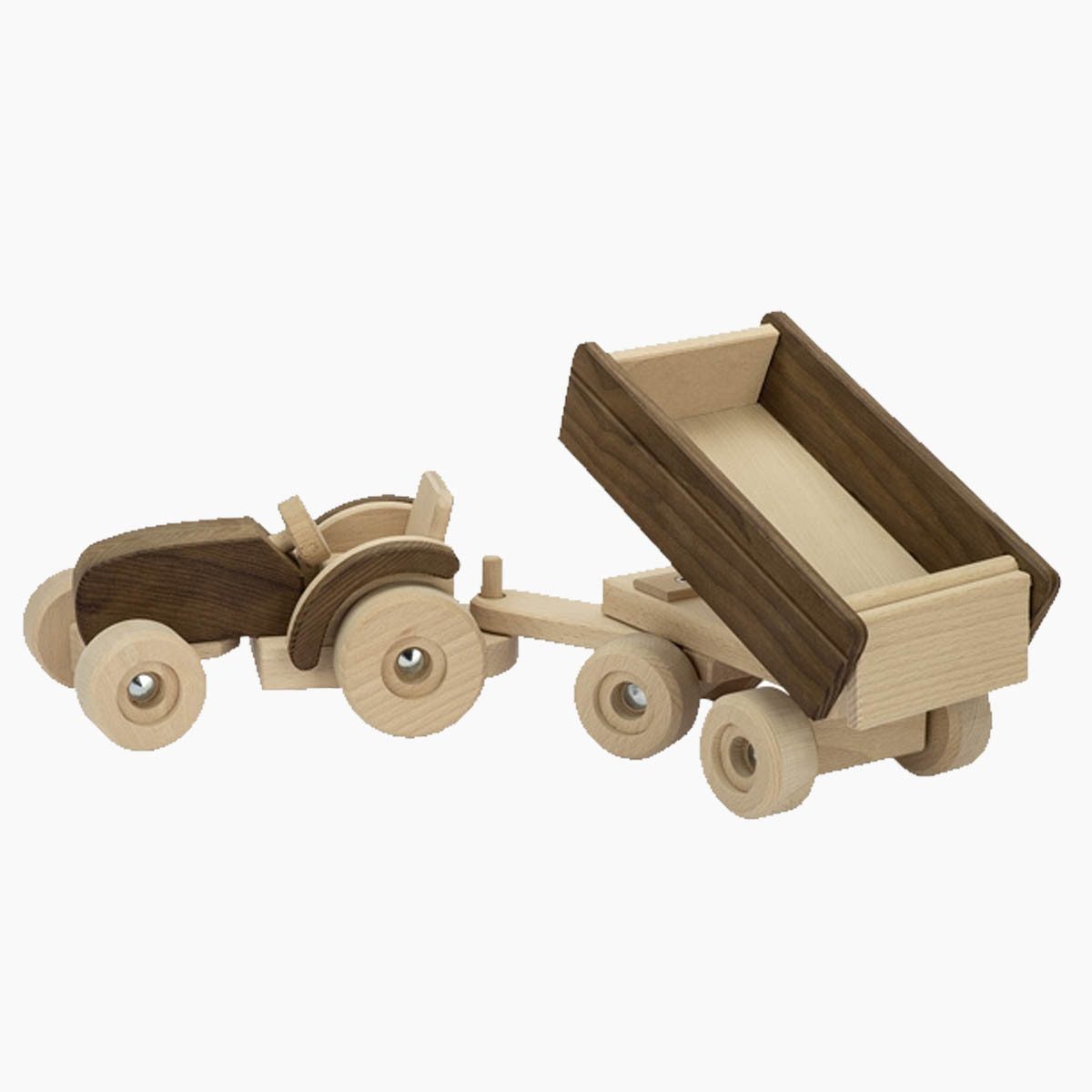 goki Spielzeug-Traktor Traktor mit Anhänger Goki nature, (Packung, 2-tlg., set), Ideal für kleine Hände. Made in Europe