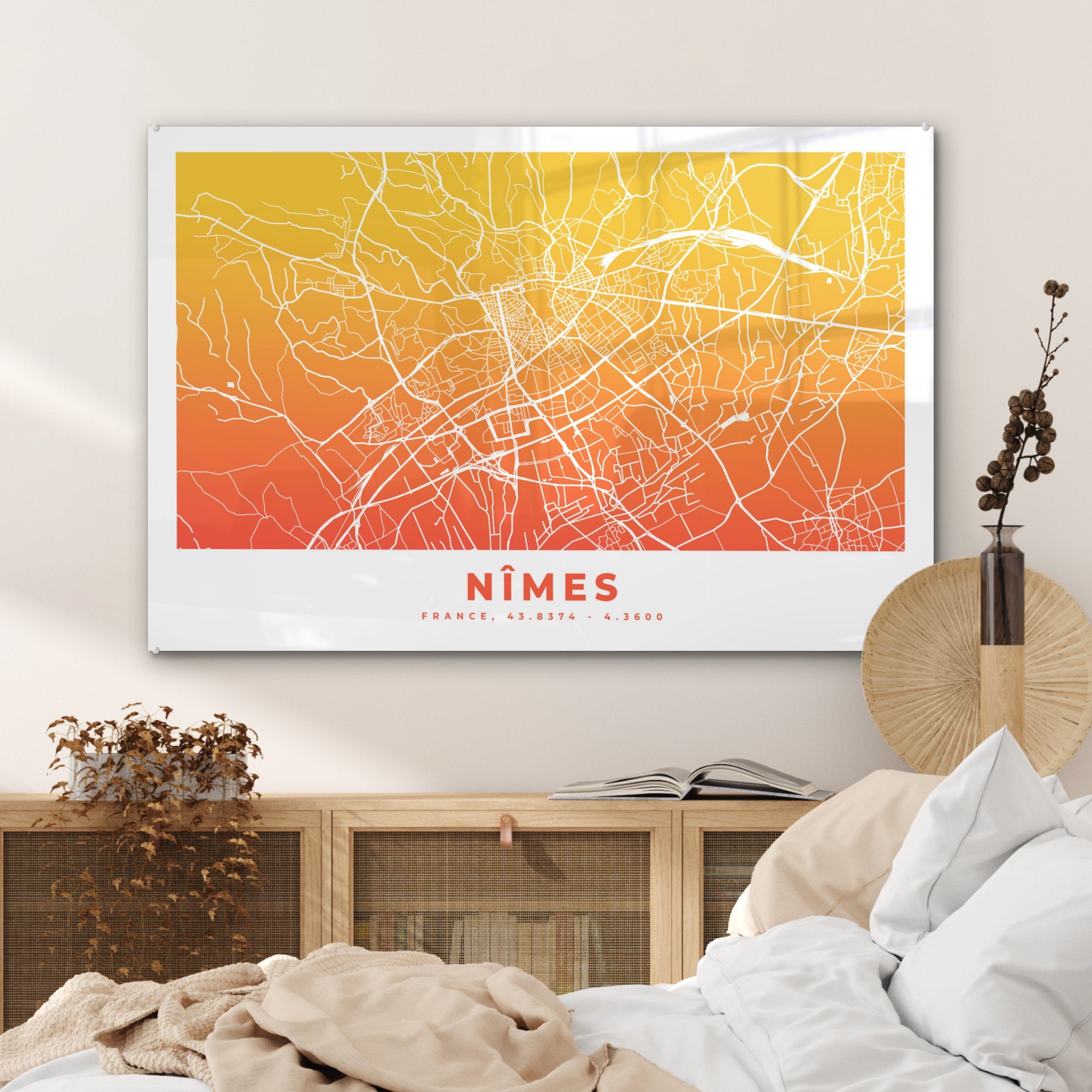 St), Nimes (1 Stadtplan, MuchoWow - Frankreich - & Acrylglasbilder Wohnzimmer Schlafzimmer Acrylglasbild