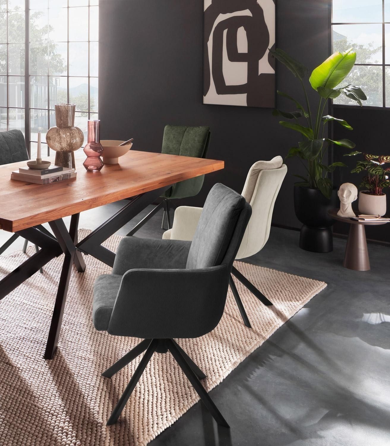 Home4You Polsterstuhl 4er Set, Anthrazit, Schwarz, günstig online kaufen