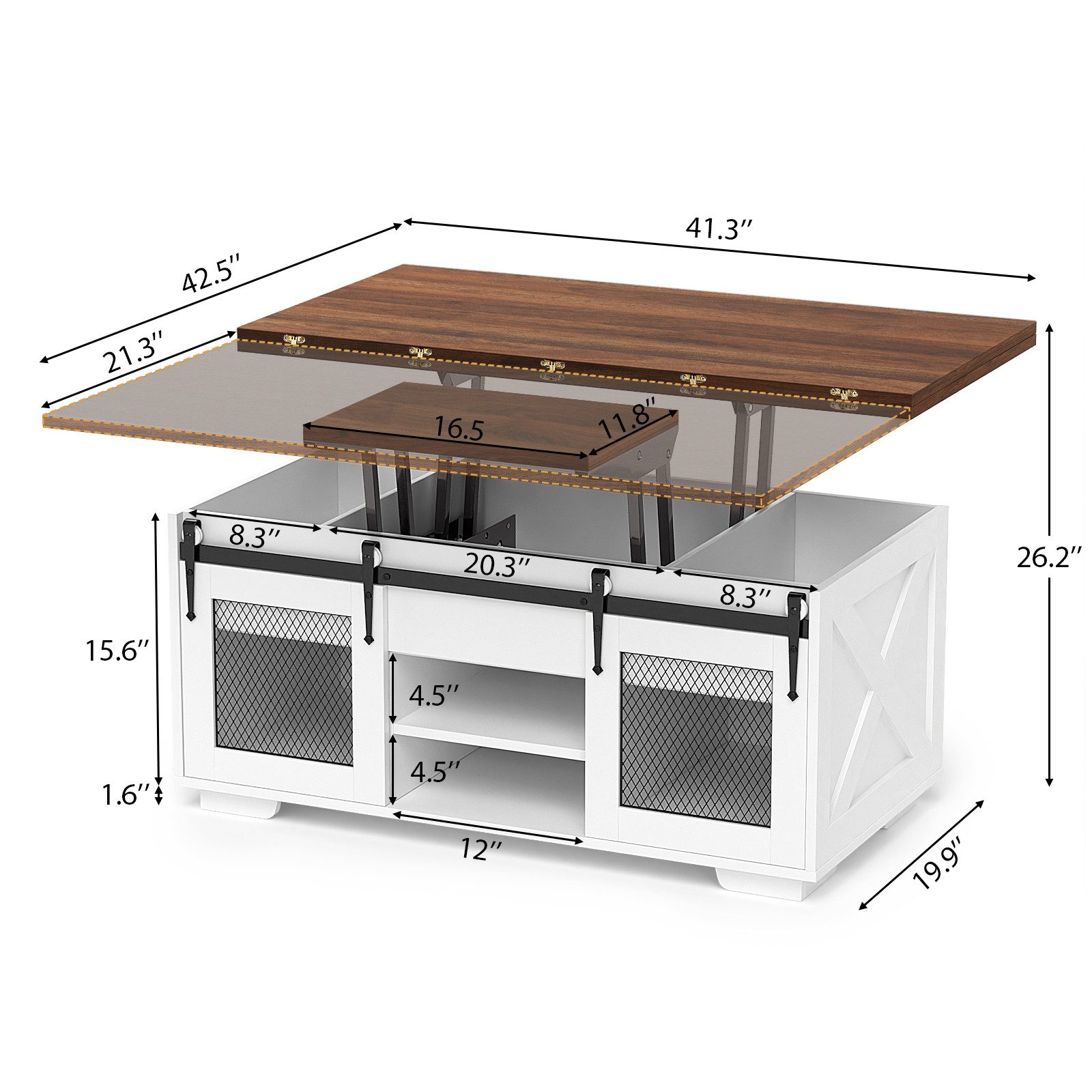 VOWNER Couchtisch mit klappbarer Tischplatte, Höhenverstellung & Stauraum (1-St), 3-in-1-Multifunktions-Wohnzimmertisch