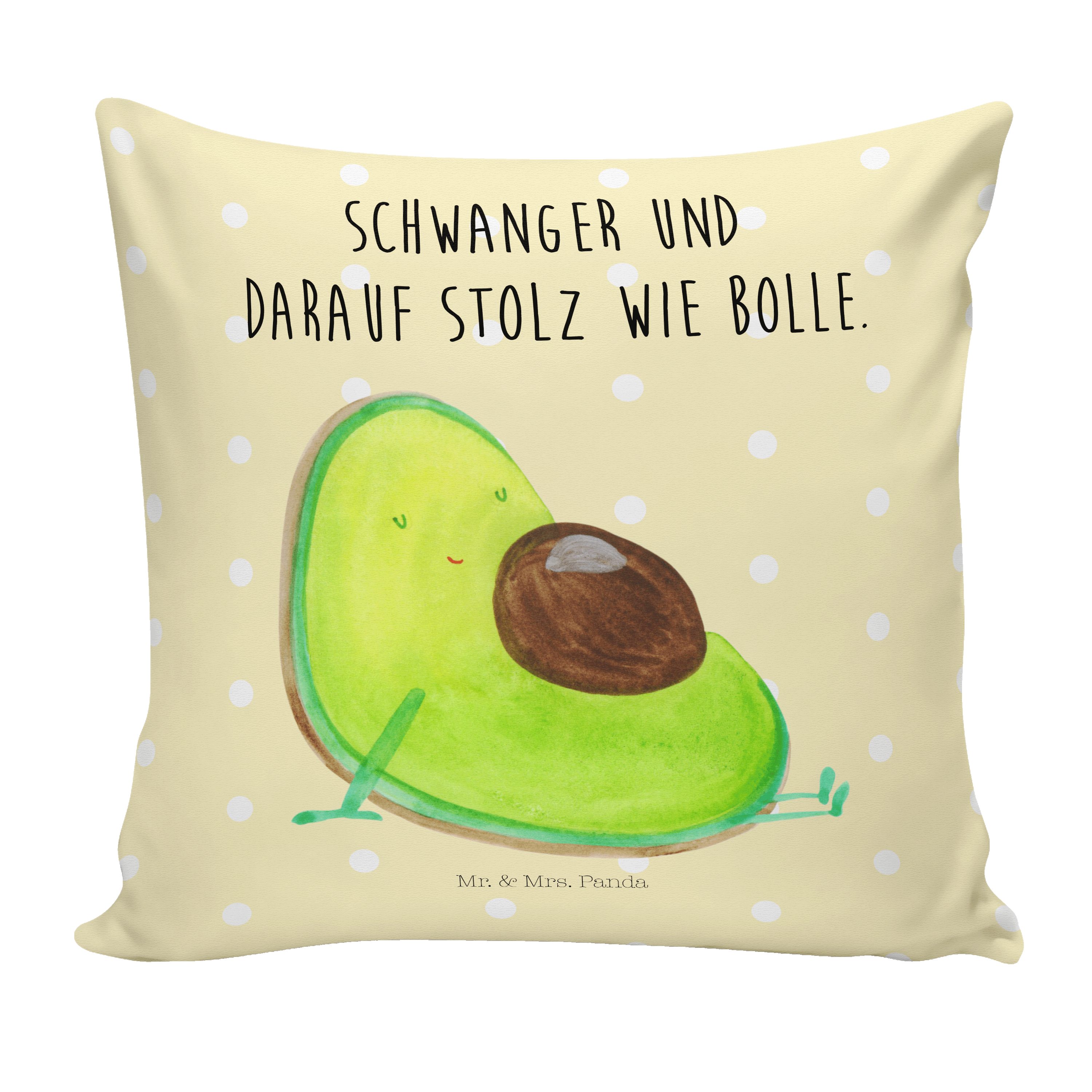 Motivkissen, schwanger Mrs. - Mr. Panda Pastell - & Avocado Gelb Dekokissen Geschenk, Babyshower