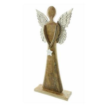 Home-trends24.de Engelfigur XXL Engel Silber Weihnachtsdeko Figur Skulptur Mangoholz Antik 62 cm