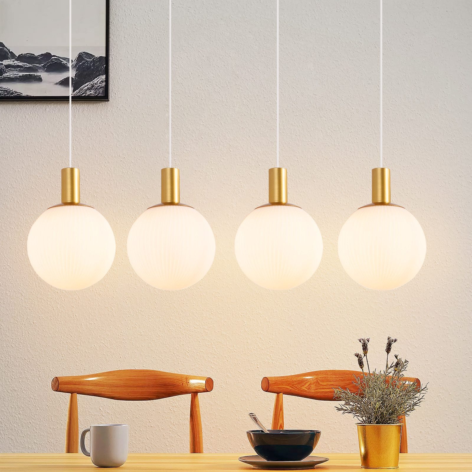 ZMH Pendelleuchte Esszimmer 3/4 Flammig E27 Gold-Weiß Kronleuchter Schlafzimmer Hotel, Höhenverstellbar, ohne Leuchtmittel, 182CM Retro Hängeleuchte für Wohnzimmer