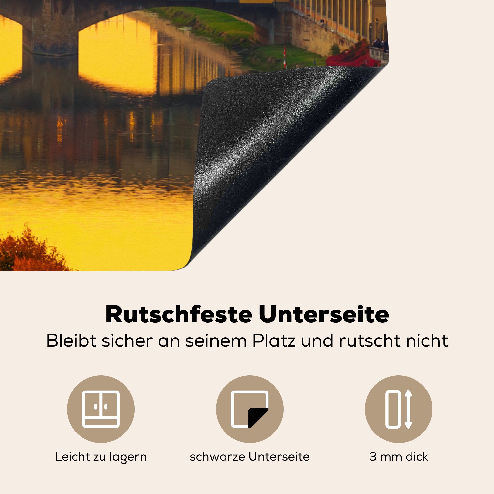 tlg), Vecchio Ponte in Vinyl, Herdblende-/Abdeckplatte tiefstehende der Schutz durch Sonne Italien, die küche, cm, die MuchoWow für 81x52 (1 Ceranfeldabdeckung Induktionskochfeld Beleuchtung