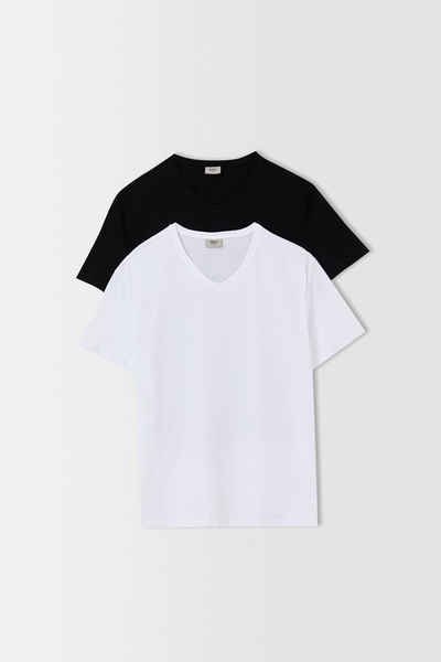 DeFacto T-Shirt »Herren T-Shirt REGULAR FIT V NECK« (Set, 2-tlg)