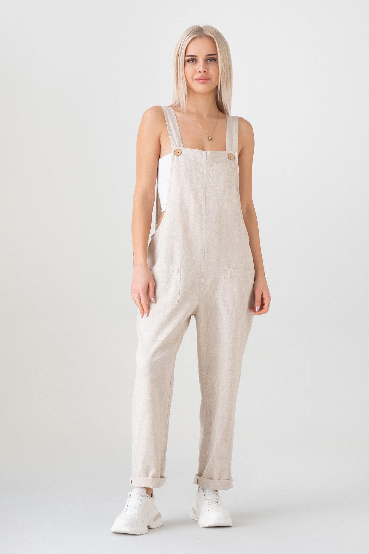 WENOR Latzhose Leinen Jumpsuit mit Taschen, verstellbar, Overall Look, Gr. günstig online kaufen
