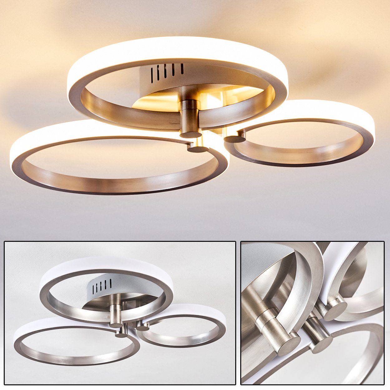 »Melara« runden Lichtleisten, Aluminiumin aus Deckenlampe Kelvin, 3000 Lumen Watt, 1100 drei insgesamt 18 hofstein Silber, Deckenleuchte