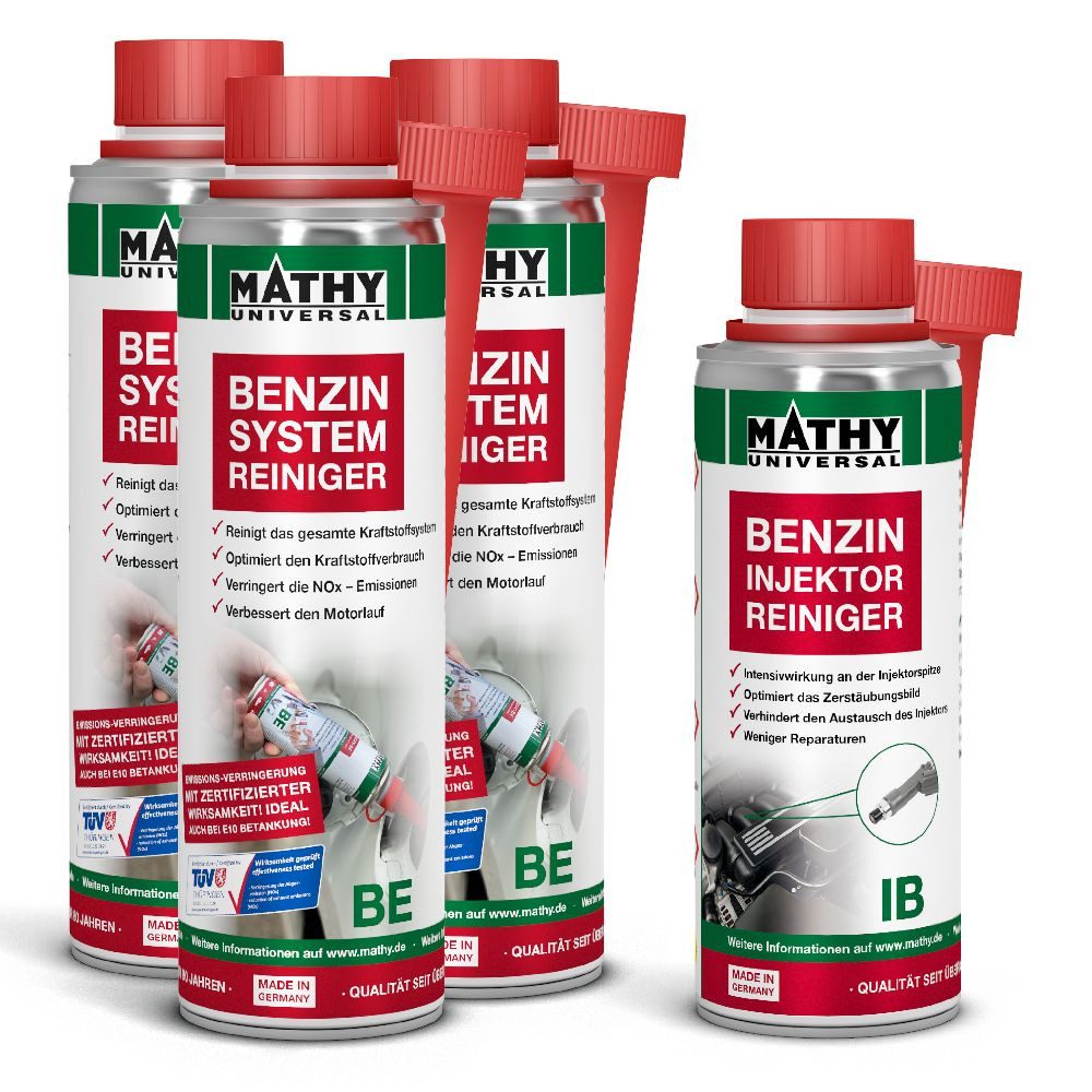 MATHY Benzin-Stabilisator MATHY Benzin-Kur, 0,95 l, (Spar-Set, 4-St., 1 x MATHY-IB + 3 x MATHY-BE) Systemreinigung Benzin + Injektoren