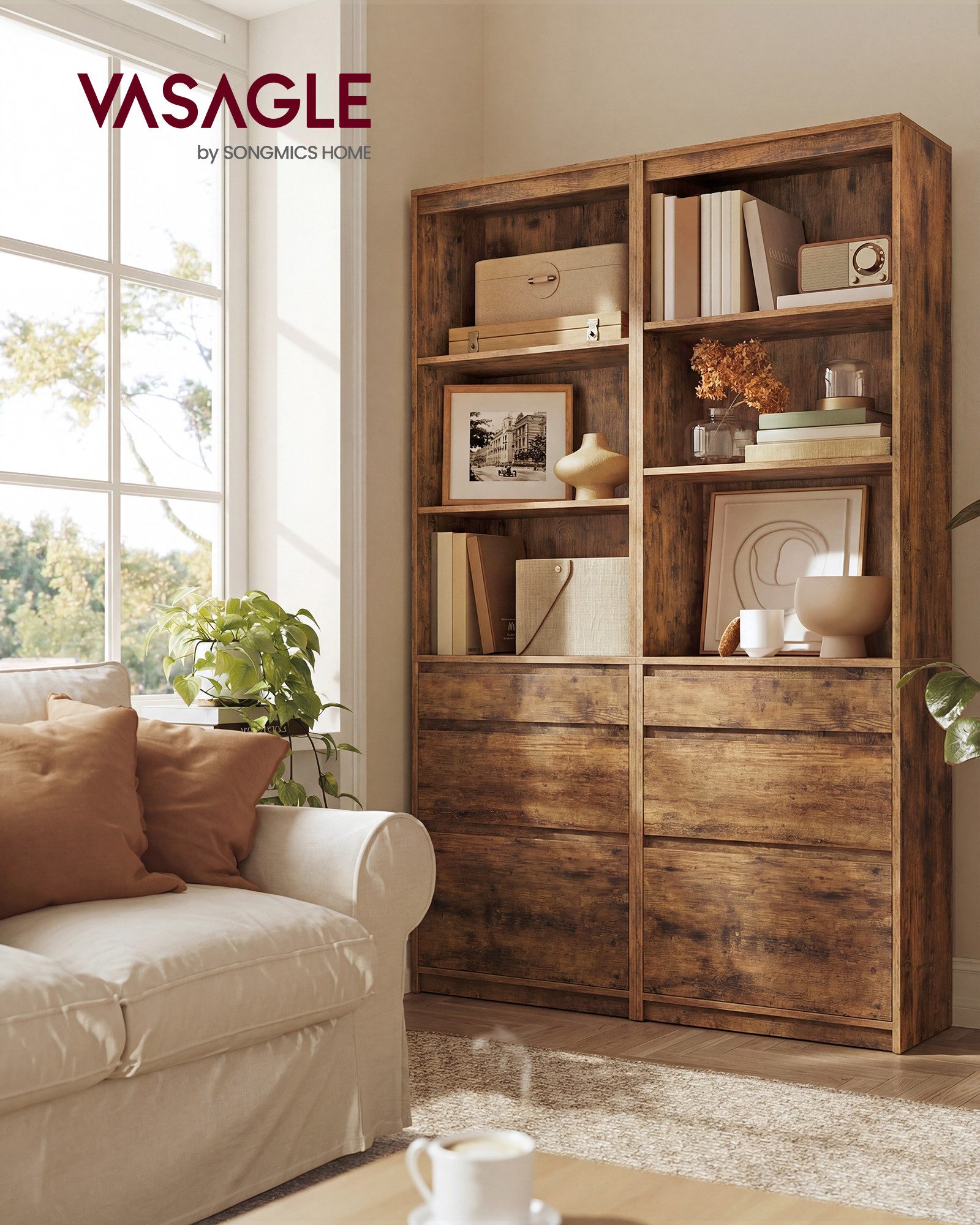 VASAGLE Bücherregal Hochschrank verstellbare Ablagen, Wohnzimmer Schlafzimmer Arbeitszimmer, modern, platzsparend – Bild 5 von 5