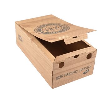 Einwegschale 100 Stück Pizzakartons, Modell "Calzone", groß (30×16×10 cm) kraft, vertikal, Pizzabehältnisse Pizza-Motiv kraftbraun Boxen