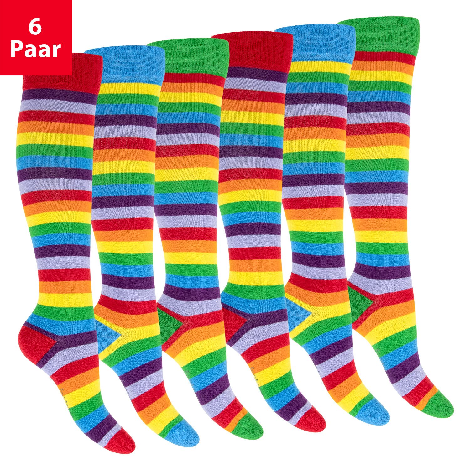 Footstar Langsocken Damen Herren Kniestrümpfe geringelt (6 Paar)