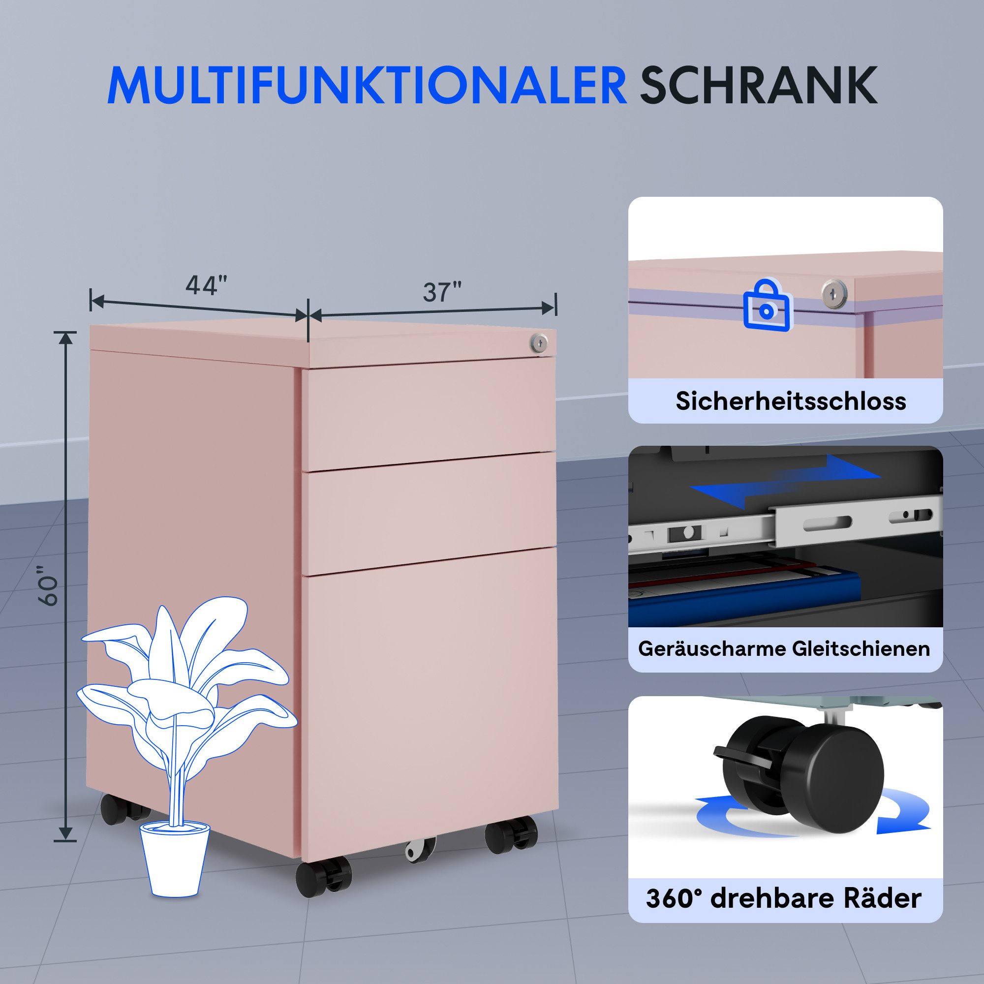 FLEXISPOT Rollcontainer Aufbewahrungsschrank, Büroschrank MIT Schloss, günstig online kaufen