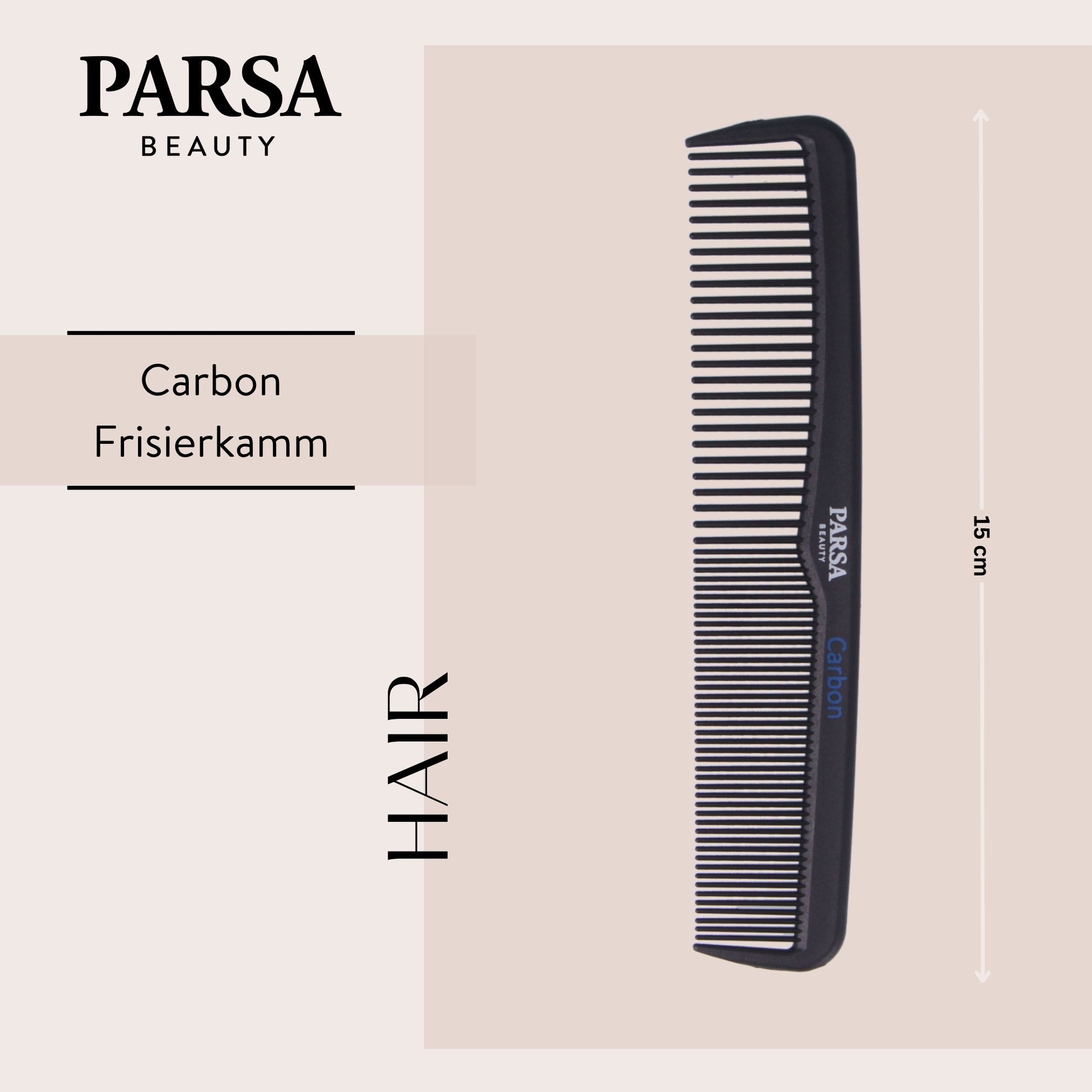 PARSA Beauty Haarkamm Professional Carbon Frisierkamm 150mm, Antistatisch & Hitzebest?ndig