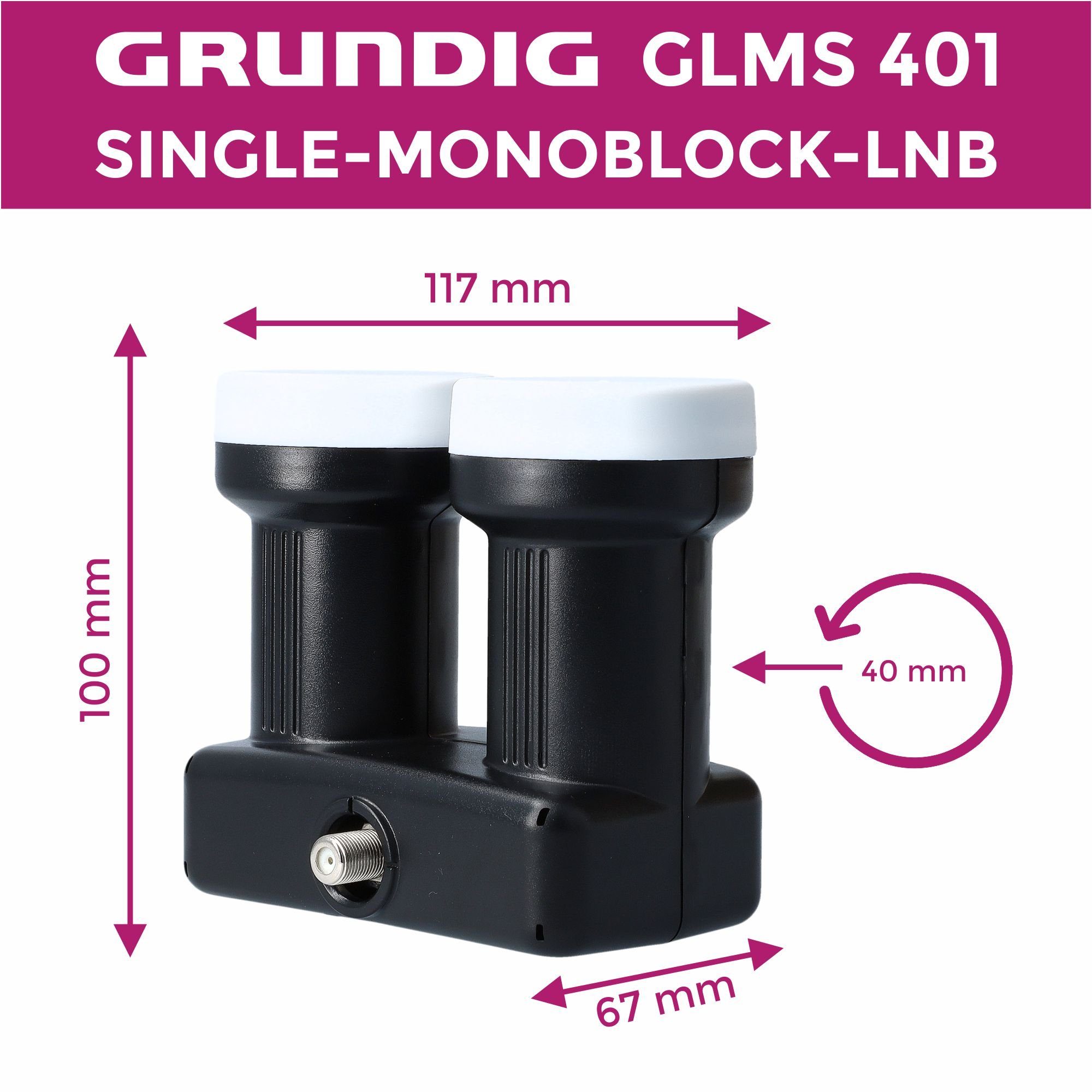 GSS Monoblock Single 2 401 Monoblock-LNB GLMS -Astra mit & Hotbird Gummitülle) Aufdrehhilfe (1 + Satelliten Teilnehmer