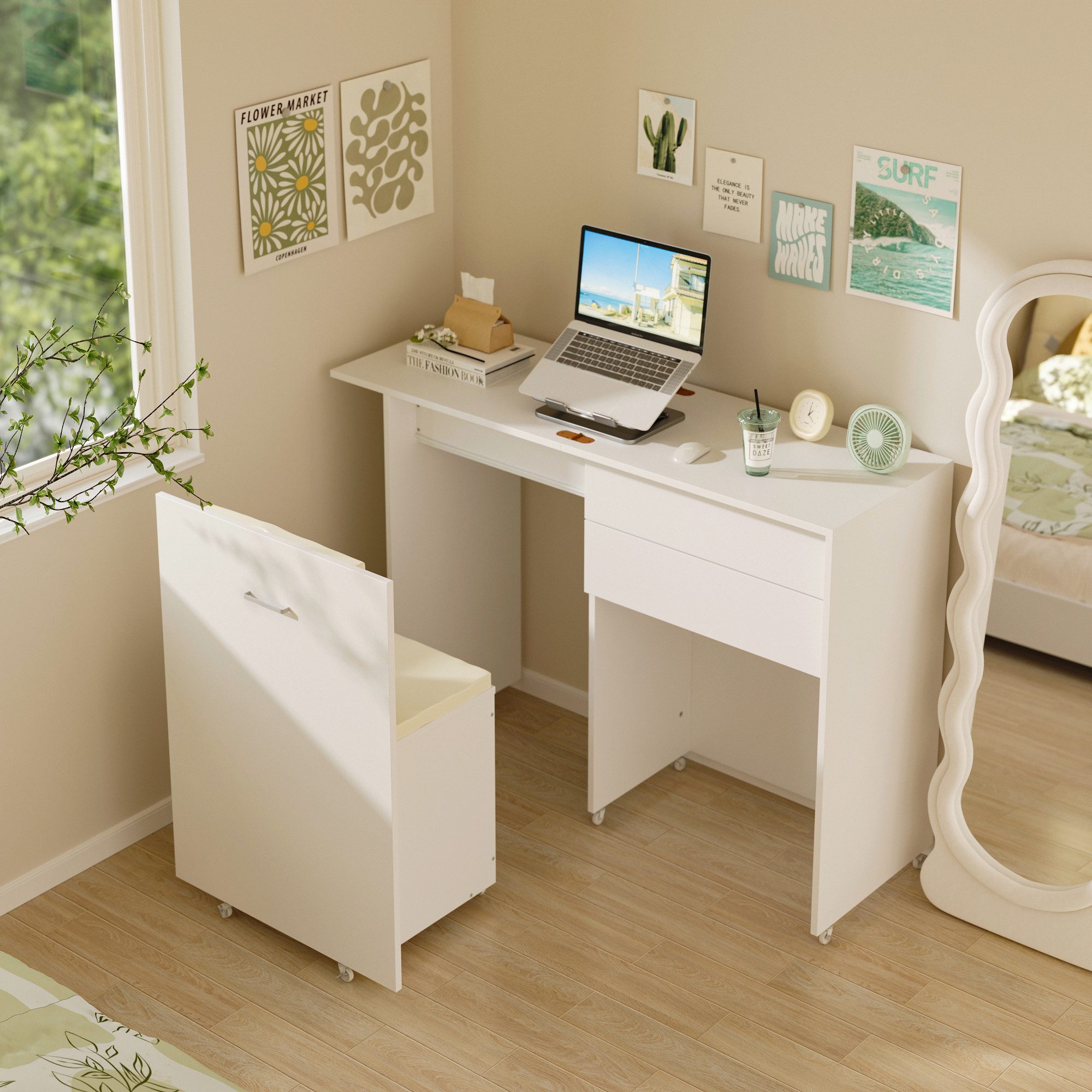 FUFU&GAGA Schreibtisch Multifunktionaler Schreibtisch mit Stauraumbank