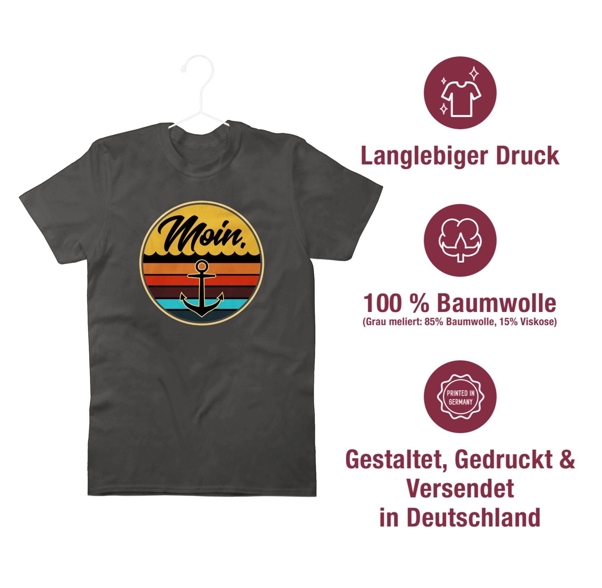 Moin Badge Retro T-Shirt Sprüche Dunkelgrau 03 Statement Shirtracer