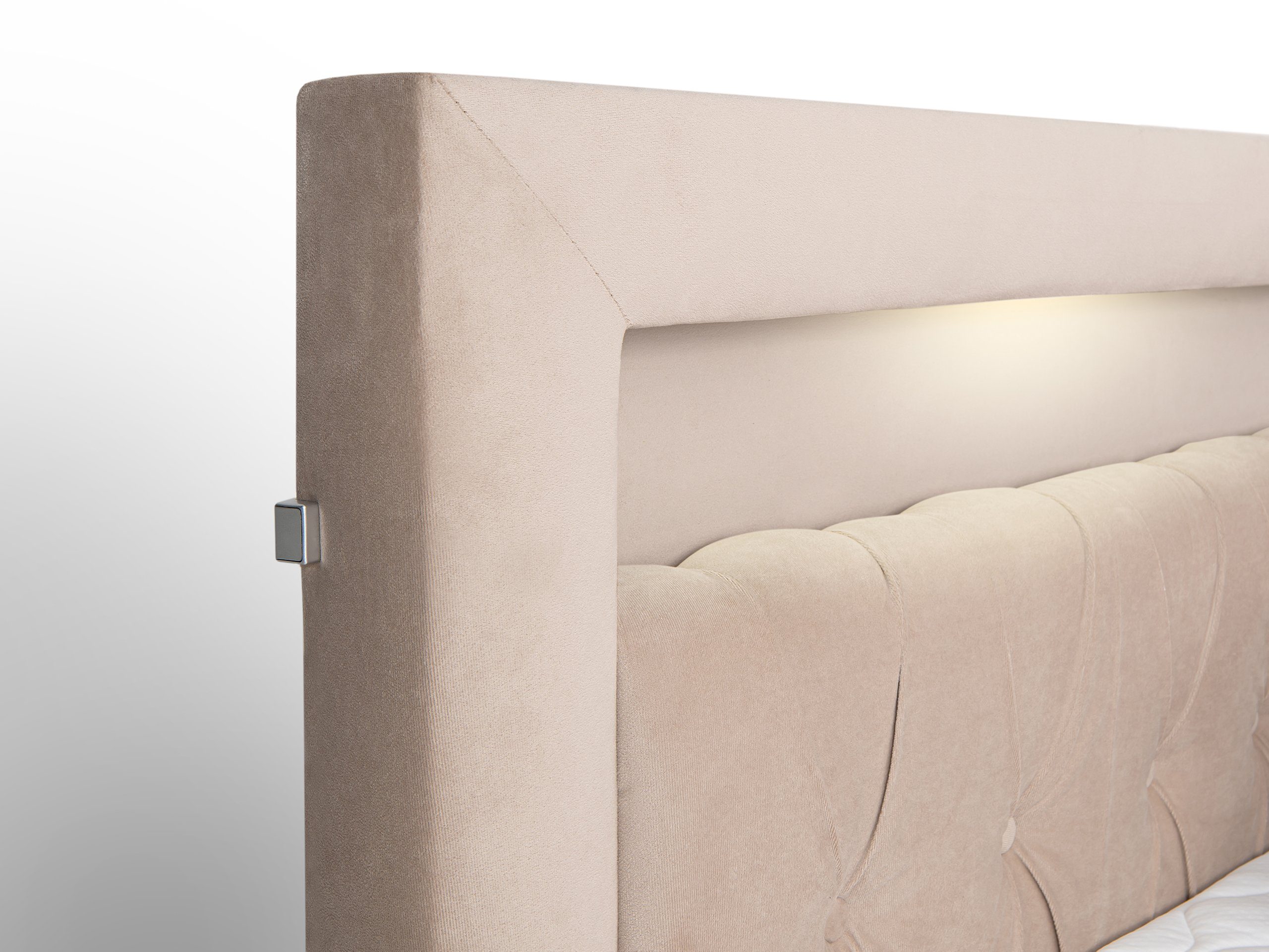 wonello Boxspringbett Valencia, LED-Beleuchtung inkl. Beige und Stauraum, mit Topper