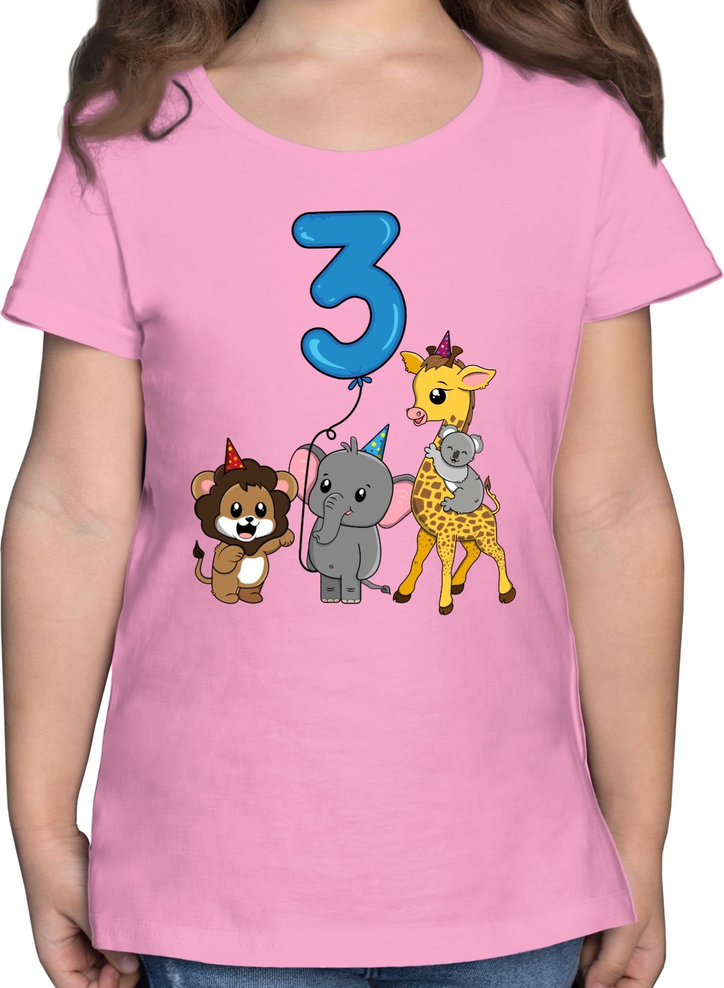 Shirtracer T-Shirt Tiere mit Ballon Dritter 3. Geburtstag 3 Rosa