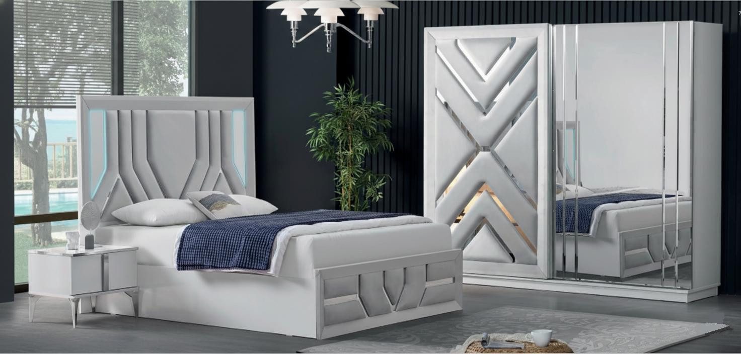 JVmoebel Schlafzimmer-Set Stilvolles 3-tlg. Schlafzimmer-Set mit Bett & 2 Nachttischen, (3-tlg)