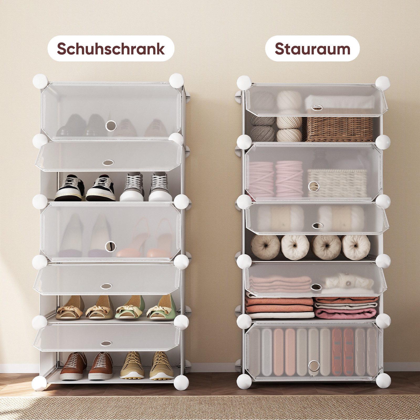 Sekey Schuhregal Platzsparendes Schuhregal mit Stecksystem – 10 Ebenen, Hoch & Schmal, Schuhaufbewahrung für 20–30 Paar Schuhe