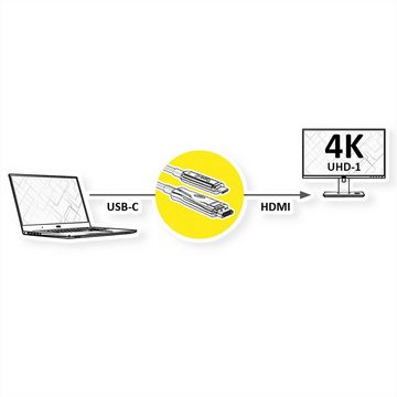 ROLINE USB Typ C - HDMI (AOC) Adapterkabel, ST/ST, 4K60 Audio- & Video-Adapter USB Typ C (USB-C) Männlich (Stecker) zu HDMI Typ A Männlich (Stecker), 3000.0 cm