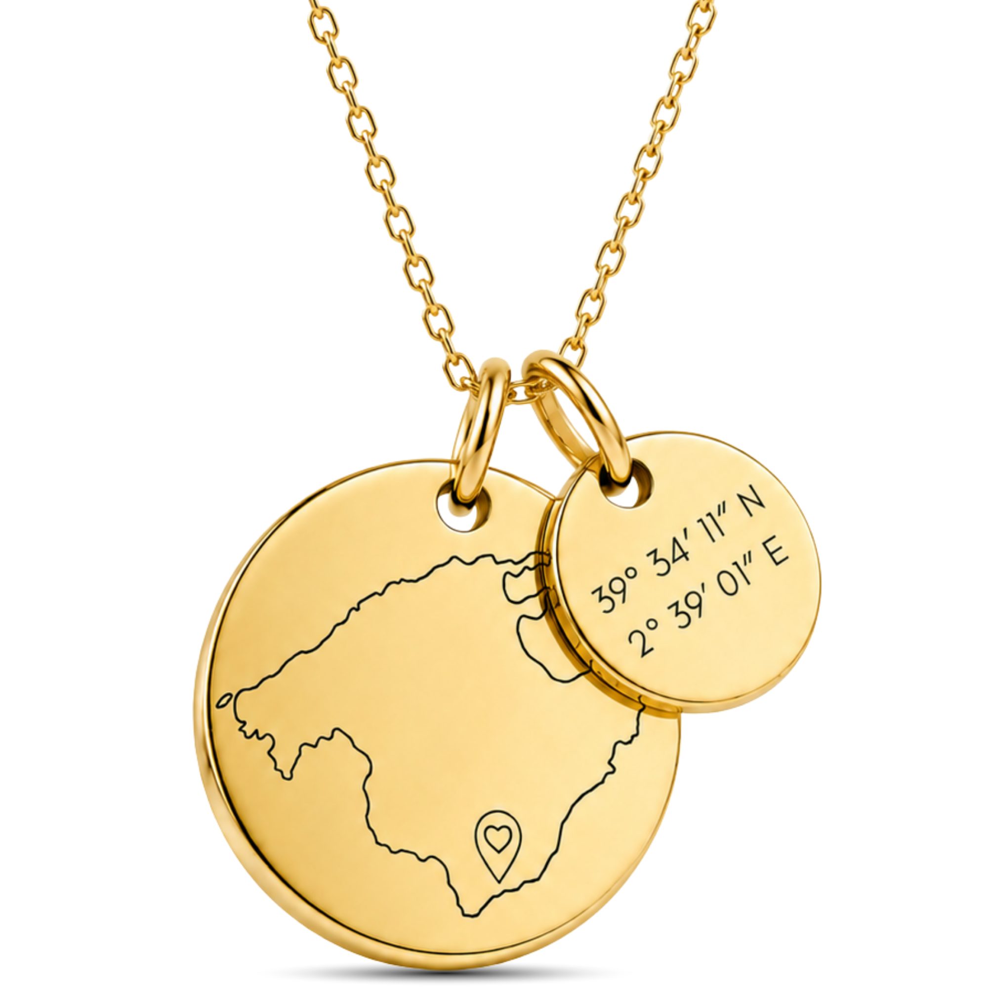 BS Schmuckdesign Kette mit Anhänger mit Gravur Personalisierte Halskette Damen Lieblingsort Gravur Koordinaten Symbol (inkl. Gravur), vollständig personalisierbar inkl. Geschenkbox