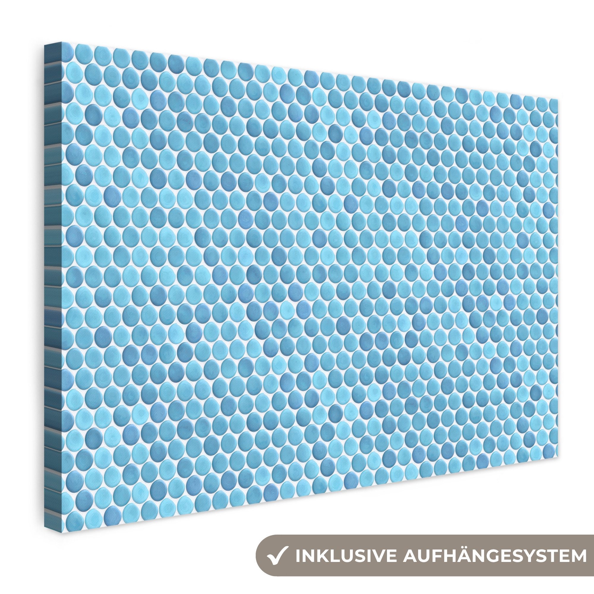 OneMillionCanvasses® Leinwandbild Penny - Mosaik - Hellblau, Fotodruck (1 St), Leinwand Bilder Klein, Wand Dekoration Aesthetic 30x20 cm