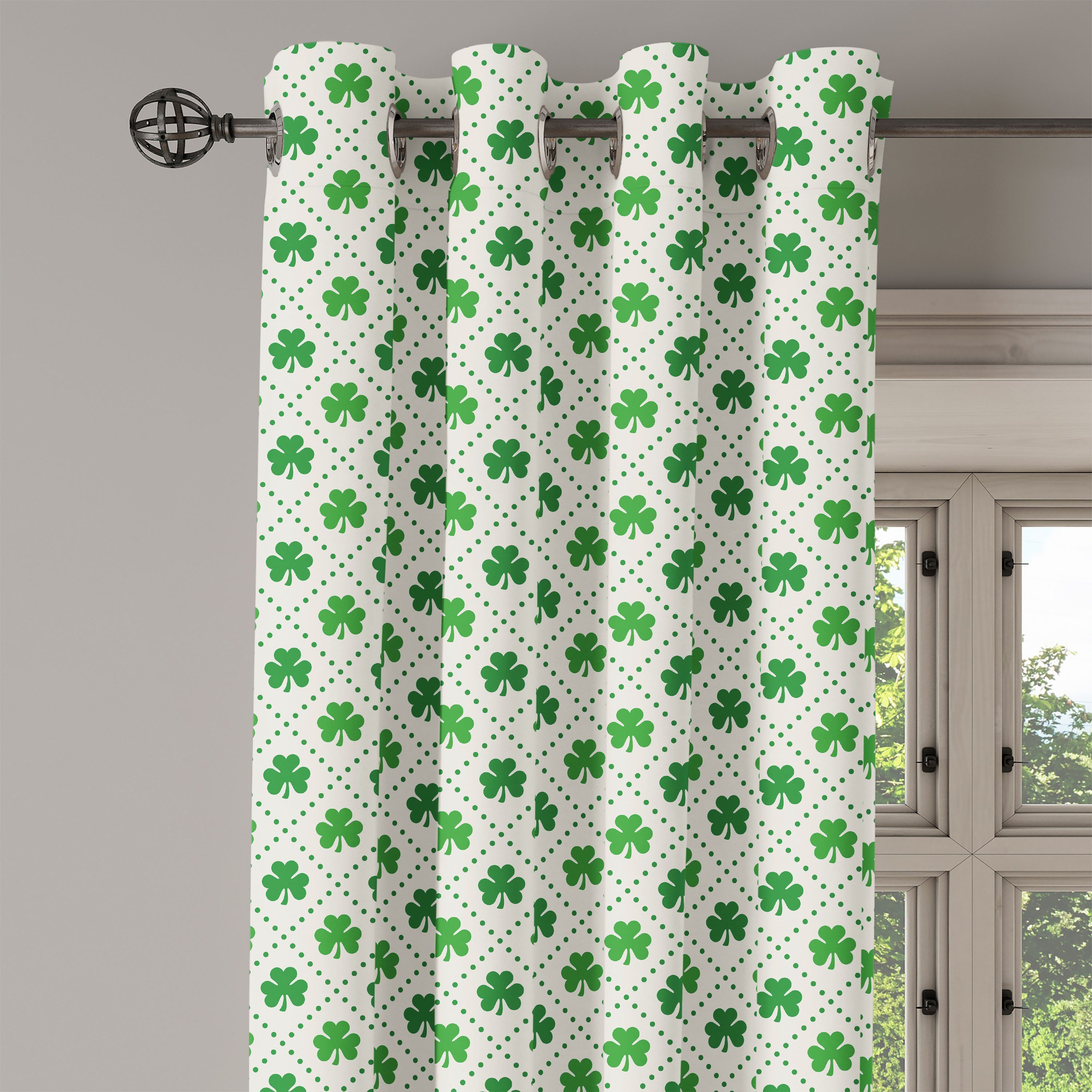 Dots 4 Gardine Leaf Shamrock Dekorative Wohnzimmer, Abakuhaus, Schlafzimmer 2-Panel-Fenstervorhänge irisch für