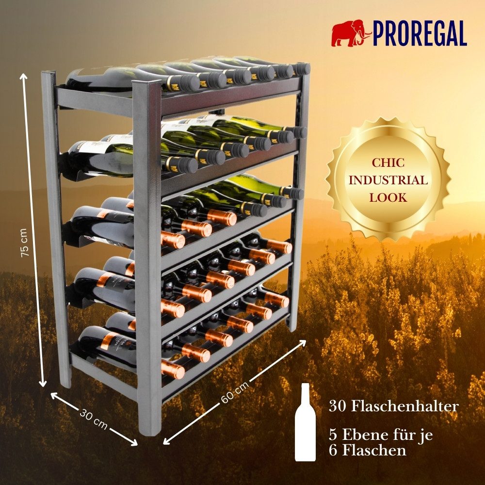 PROREGAL® Weinregal TOSKANA HxBxT 75x60x30cm 30 Flaschen auf 5 Ebenen Schwa günstig online kaufen